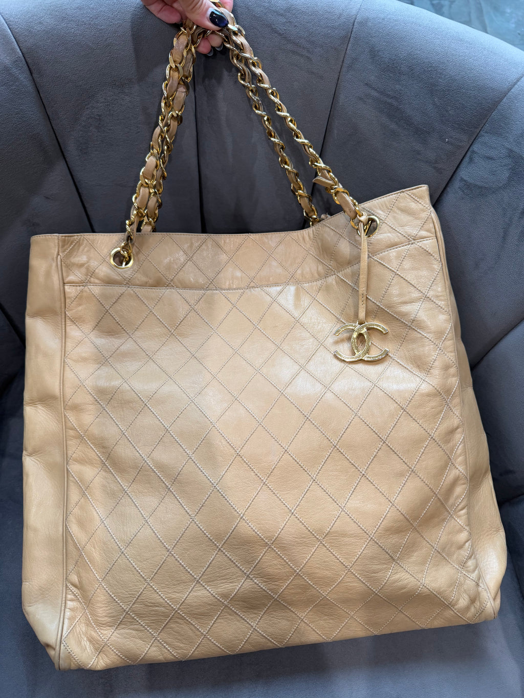 Vintage Chanel Quilted Shopping Tote Bag