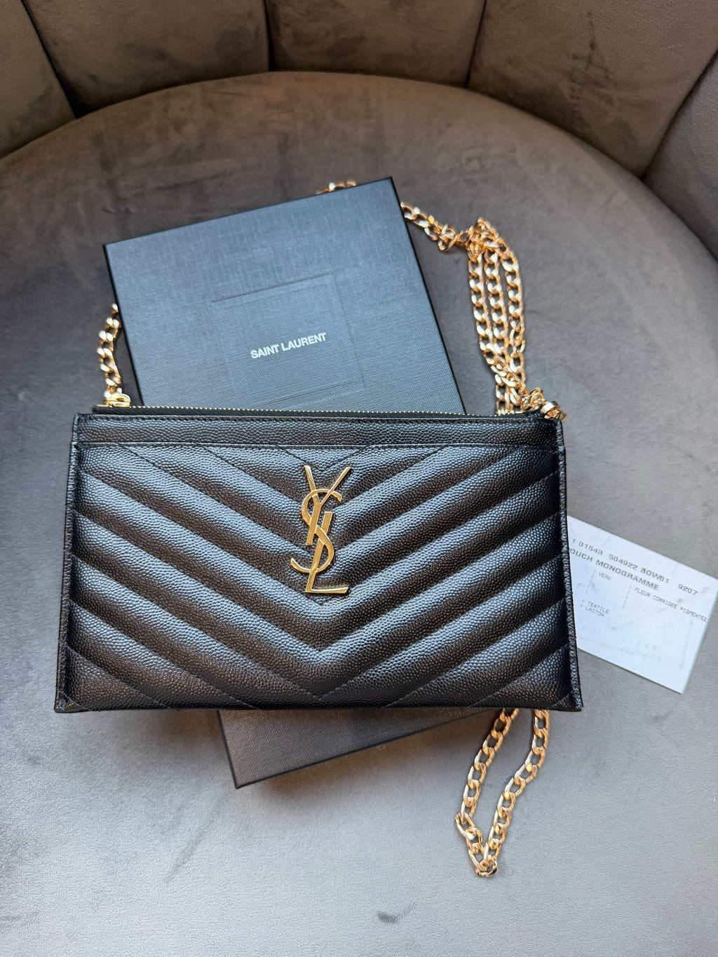 YSL gold monogram quilted monogram clutch / crossbody black bag