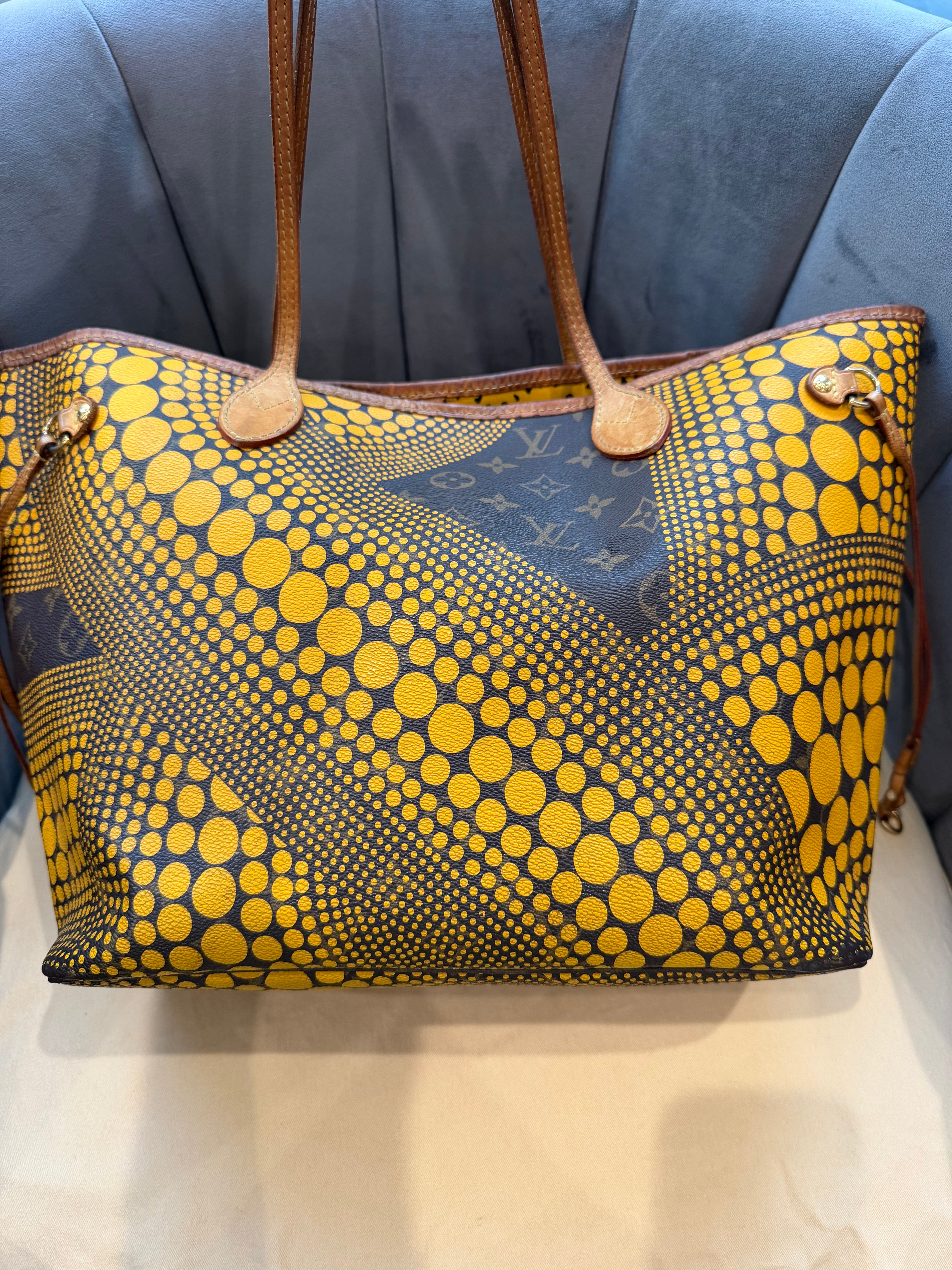 Rare Louis Vuitton Yayoi Kusama Collab Tote Bag Yellow Wave Neverfull MM