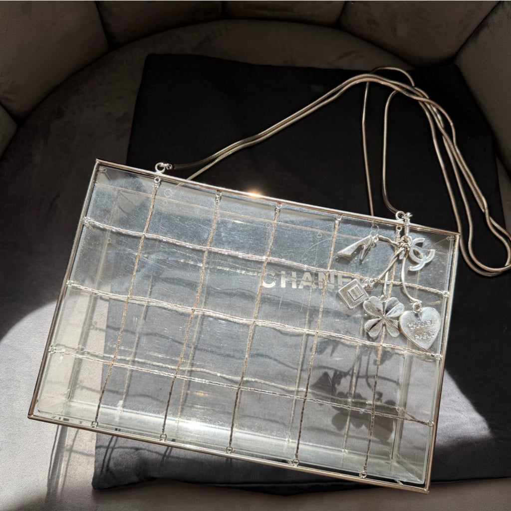 Rare Chanel Lucite and CC charm beaded clutch bag