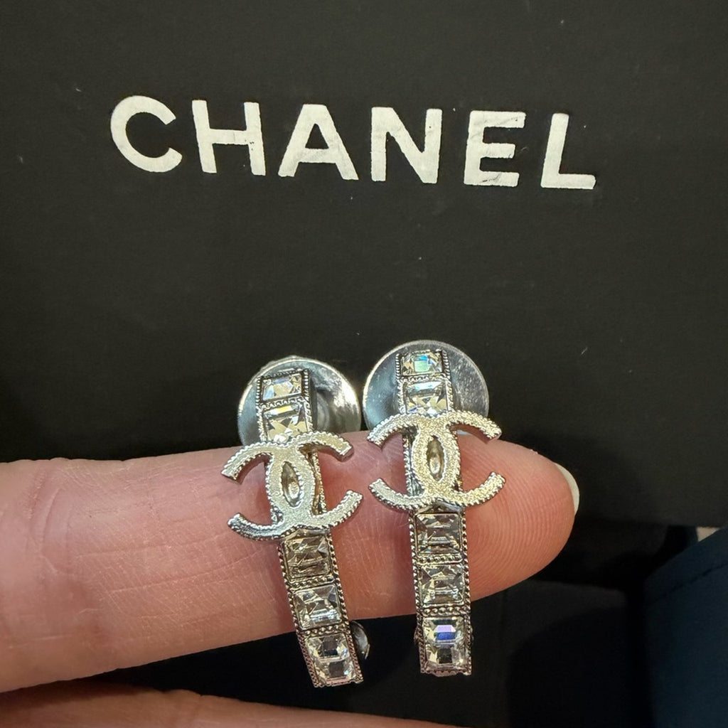CHANEL Strass Crystal Hoop Earrings