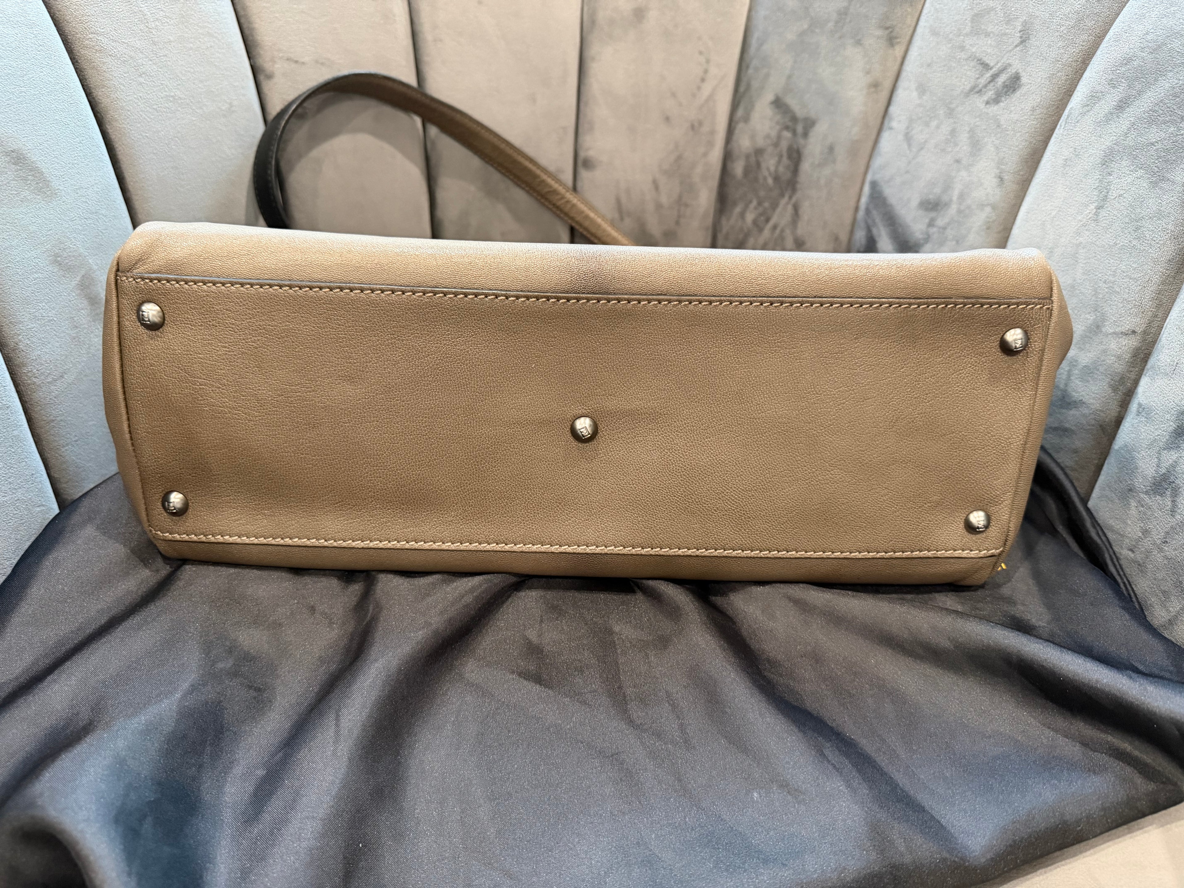 Fendi Peekaboo Shoulder Bag Medium Gray Leather FF Zucca Interior Gold Hardware