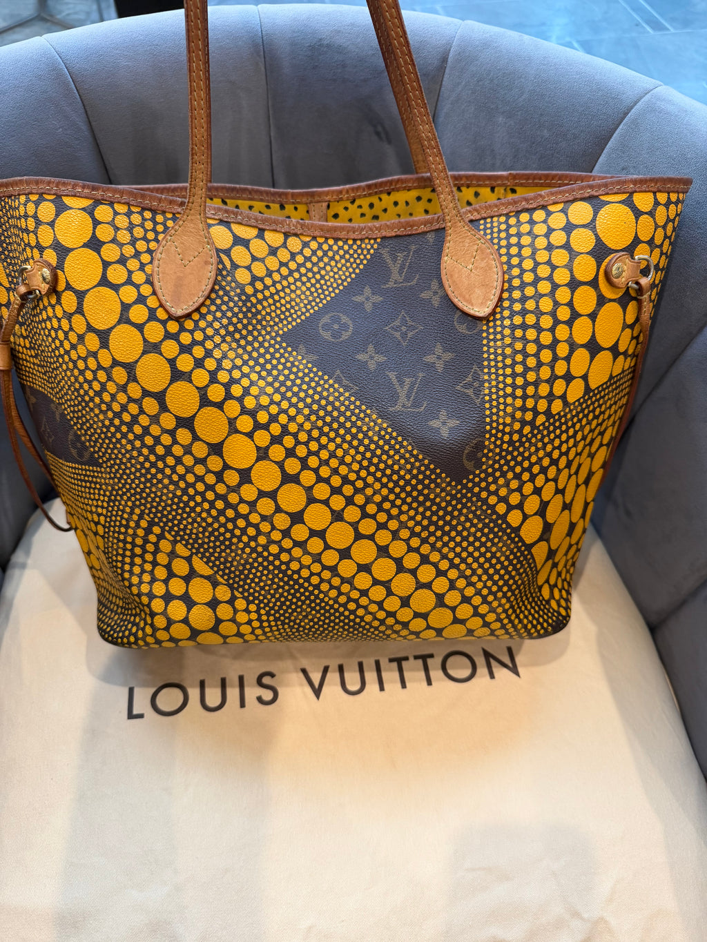 Rare Louis Vuitton Yayoi Kusama Collab Tote Bag Yellow Wave Neverfull MM