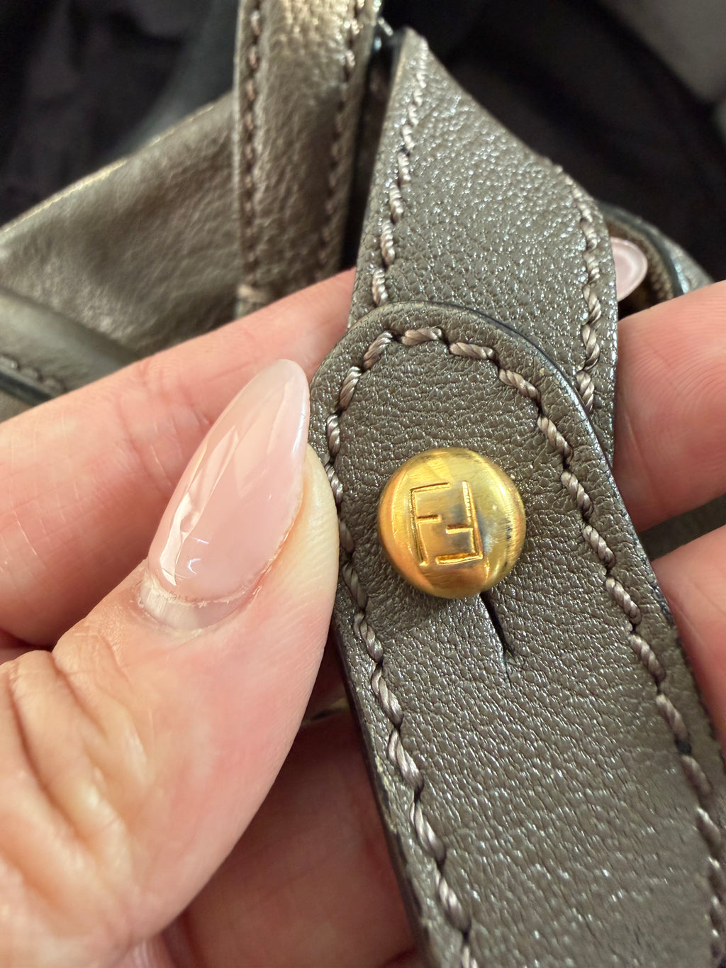 Fendi Peekaboo Shoulder Bag Medium Gray Leather FF Zucca Interior Gold Hardware