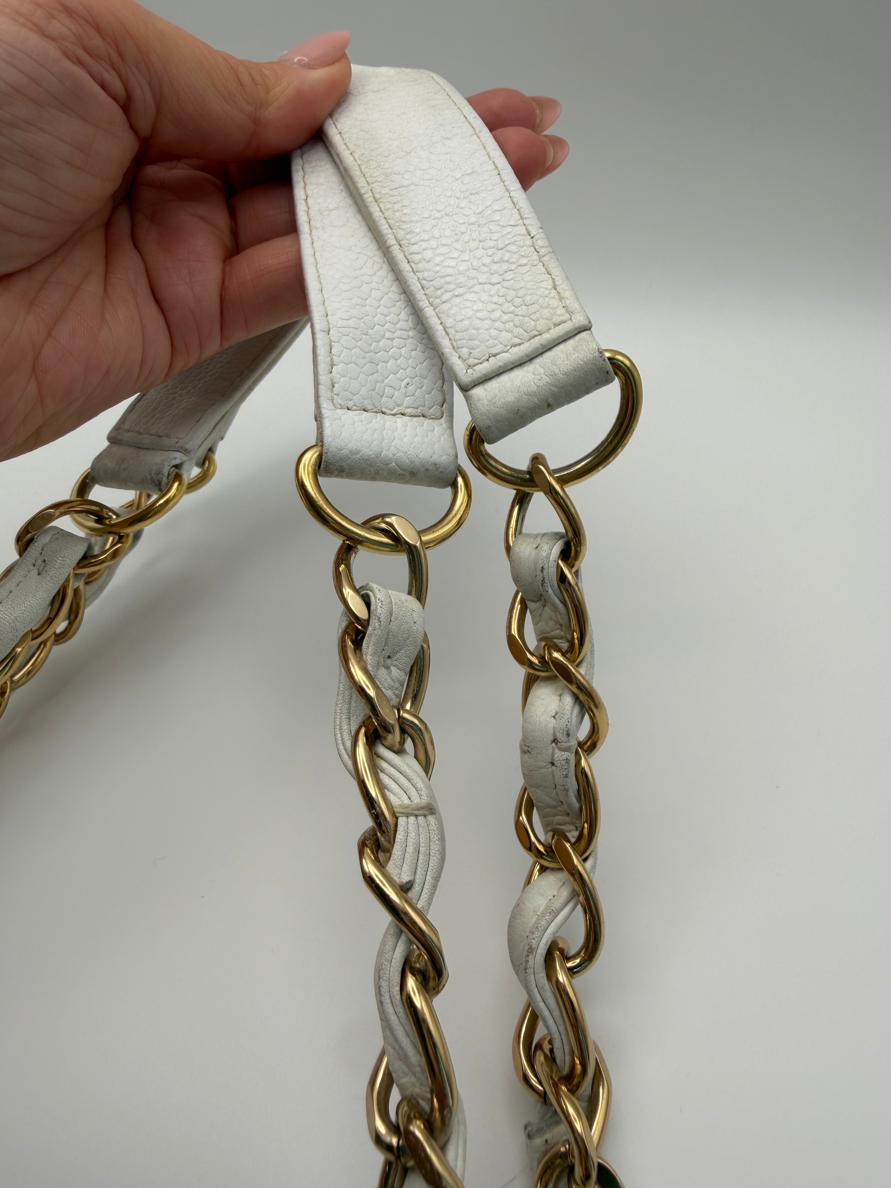 CHANEL Vintage Ivory Caviar Quilted Petite Shopping Tote PST