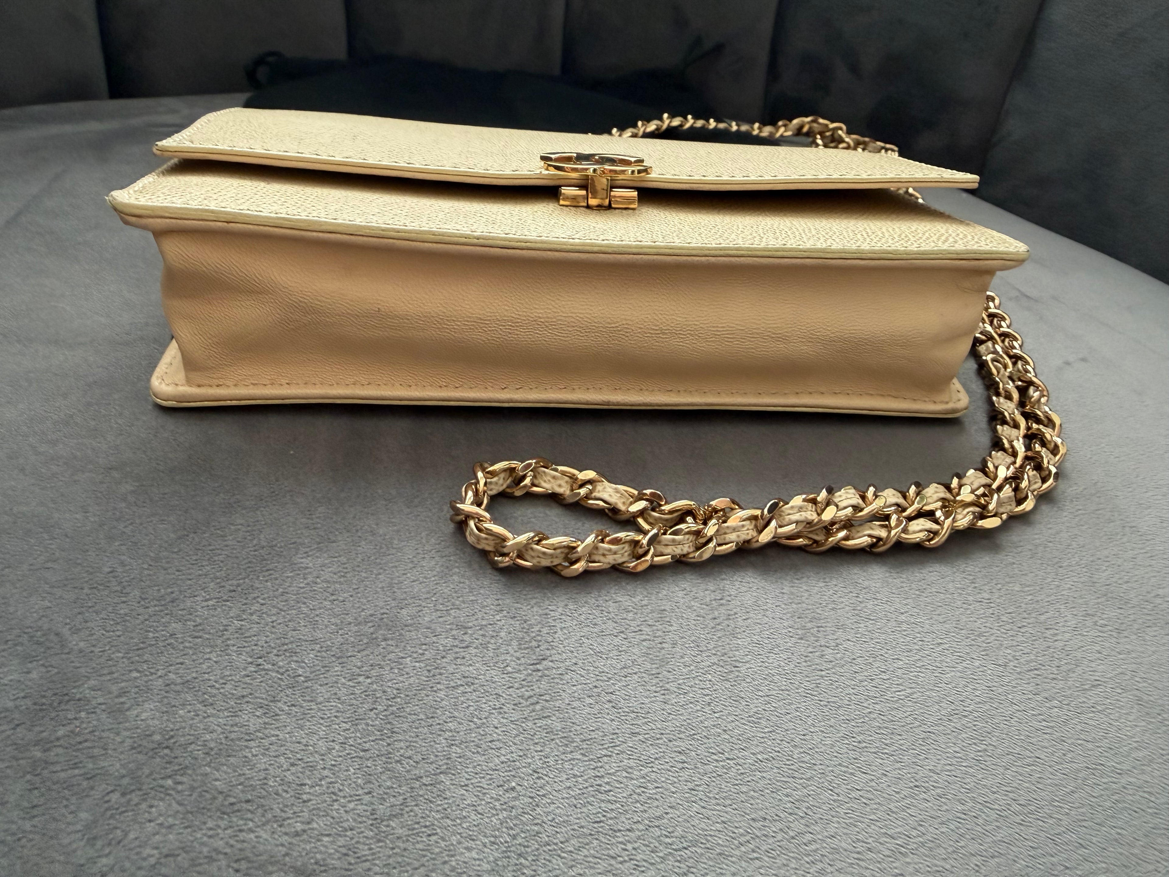 Chanel Vintage Beige wallet on chain crossbody bag with gold hardware caviar