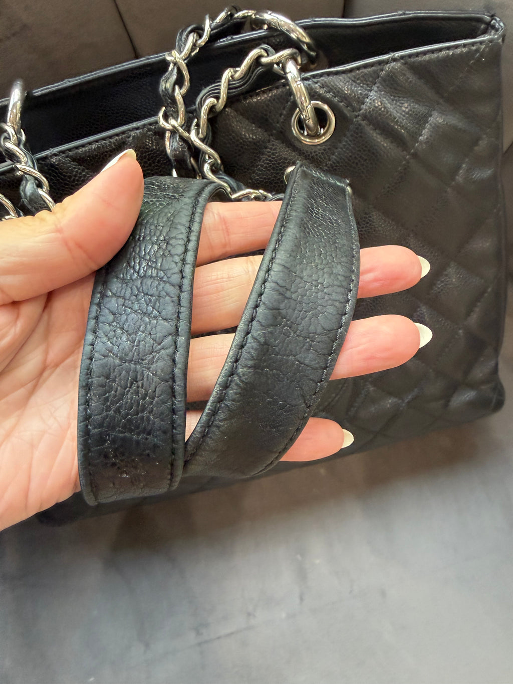 CHANEL Quilted Grand Shopping Tote bag work bag silver black