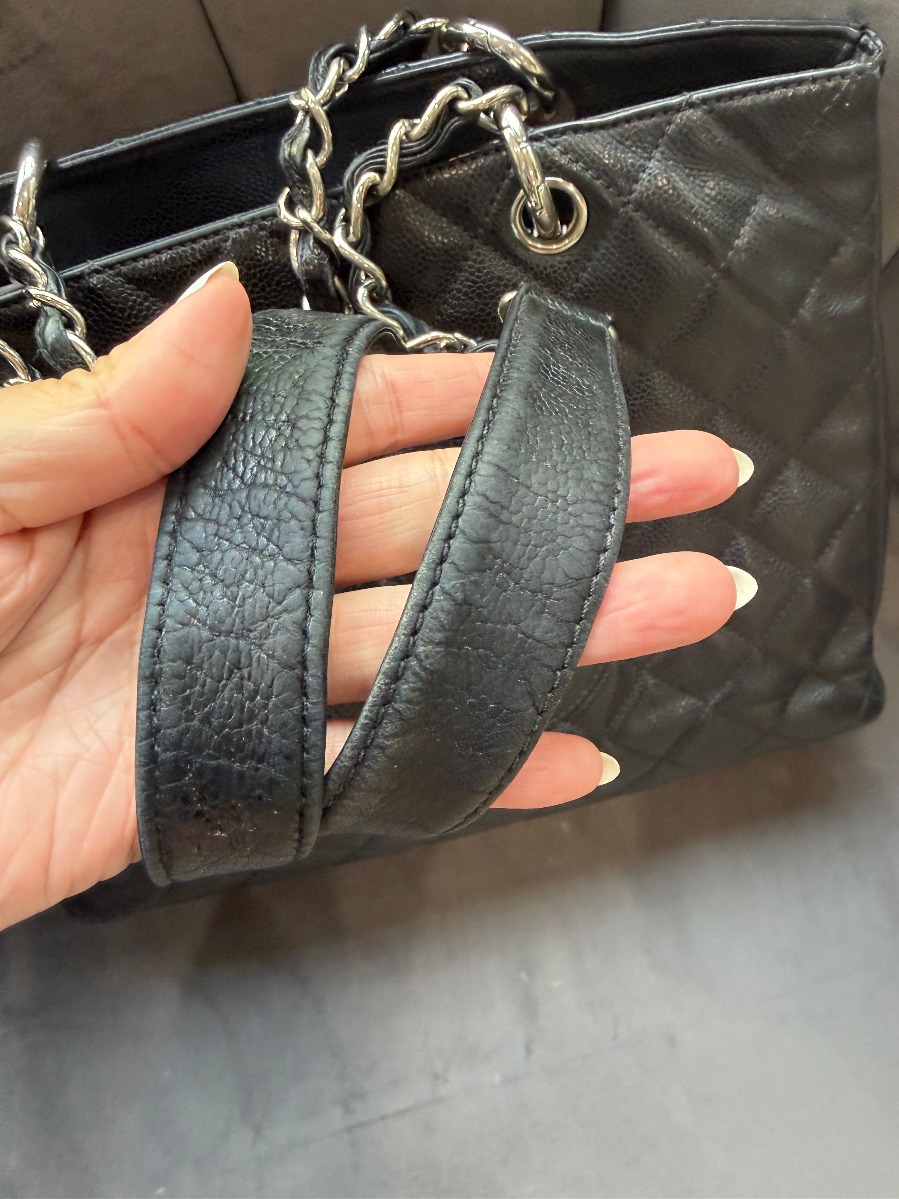 CHANEL Quilted Grand Shopping Tote bag work bag silver black