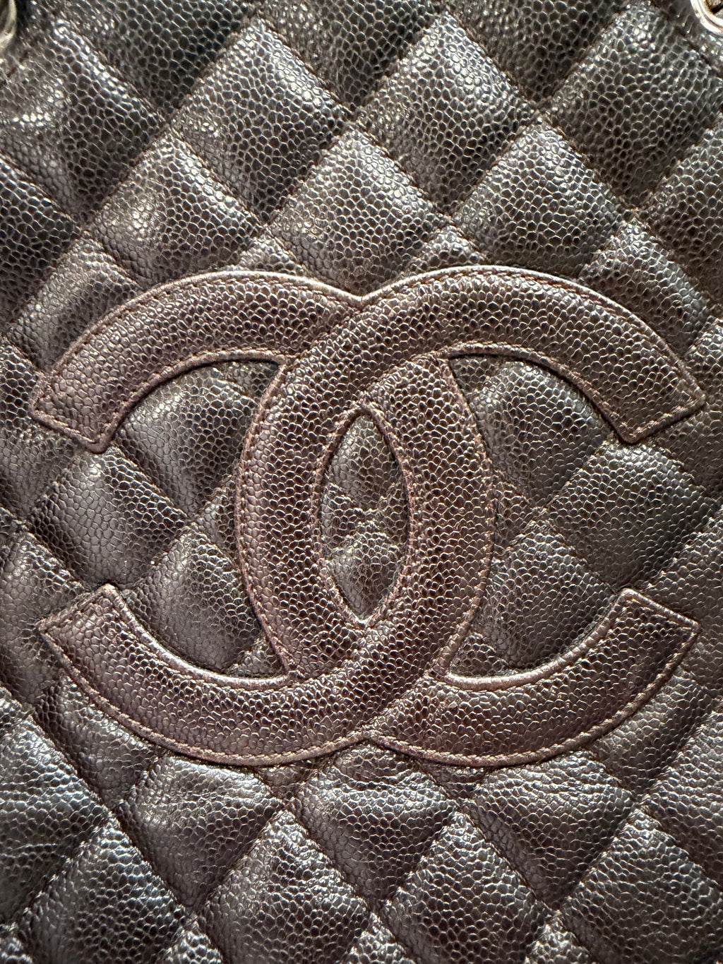 CHANEL Caviar Grand Shopping Tote Bag GST Dark Brown