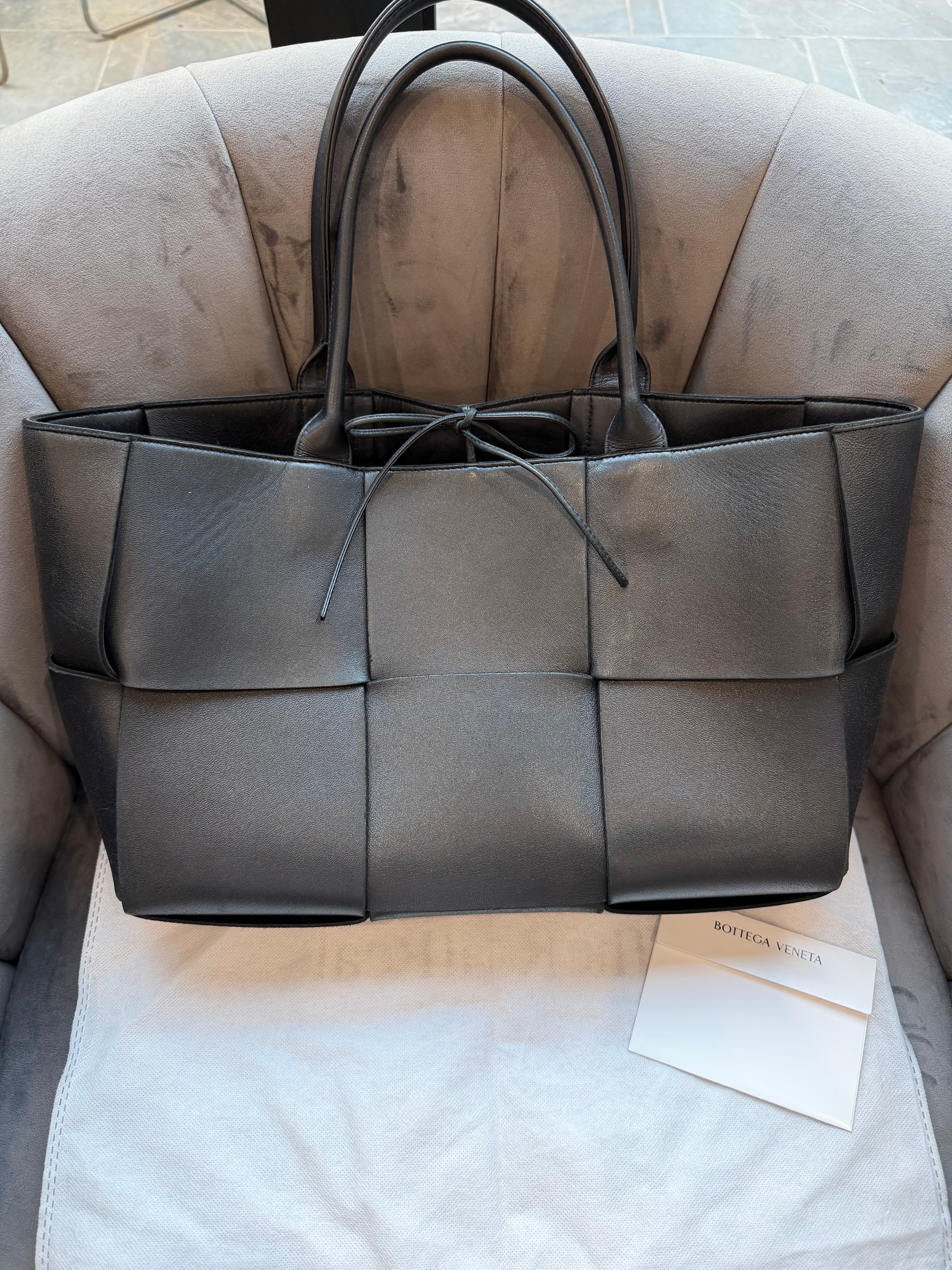Bottega Arco Intreccio Quilted Leather Tote Black Bag