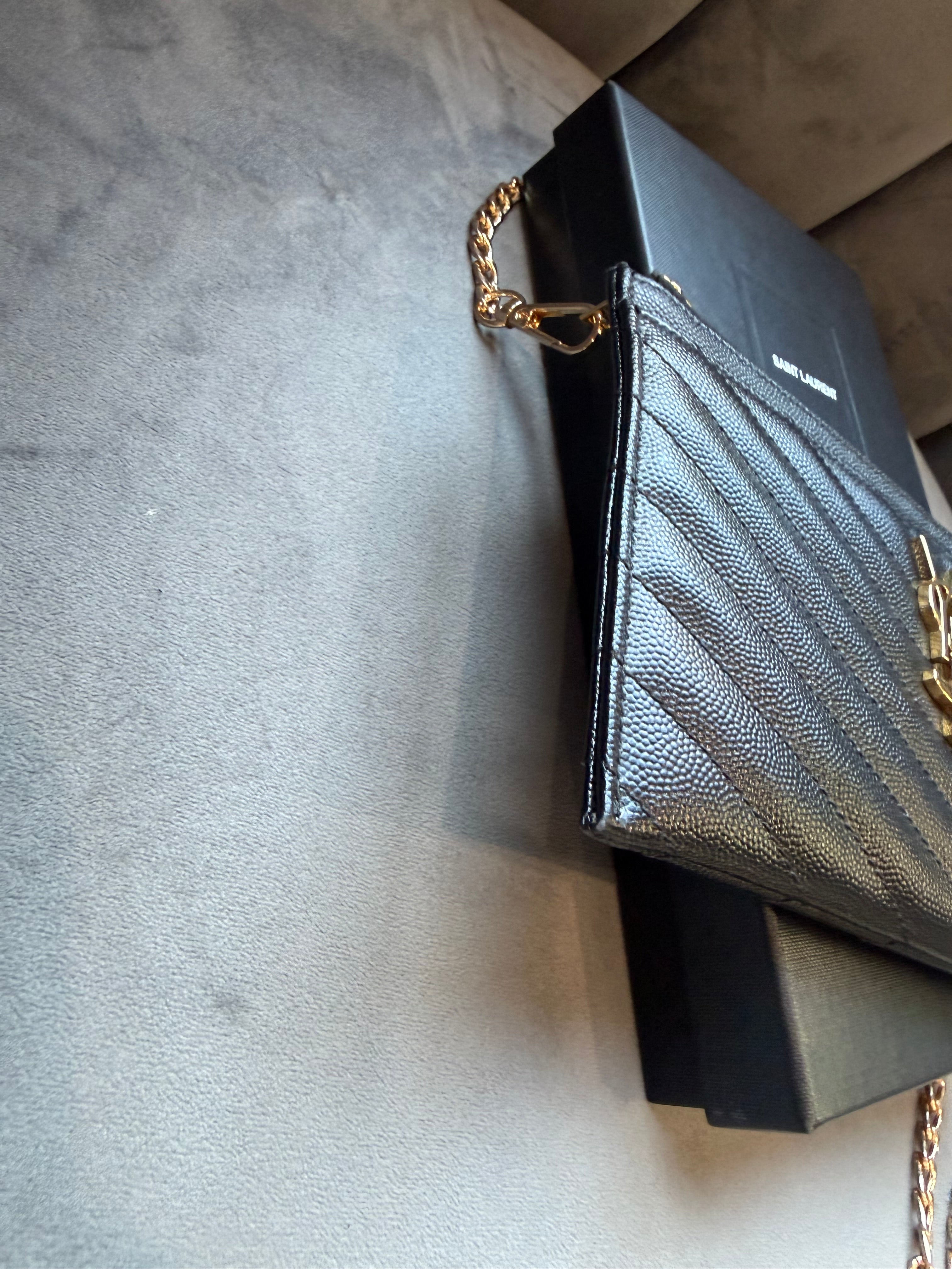 YSL gold monogram quilted monogram clutch / crossbody black bag