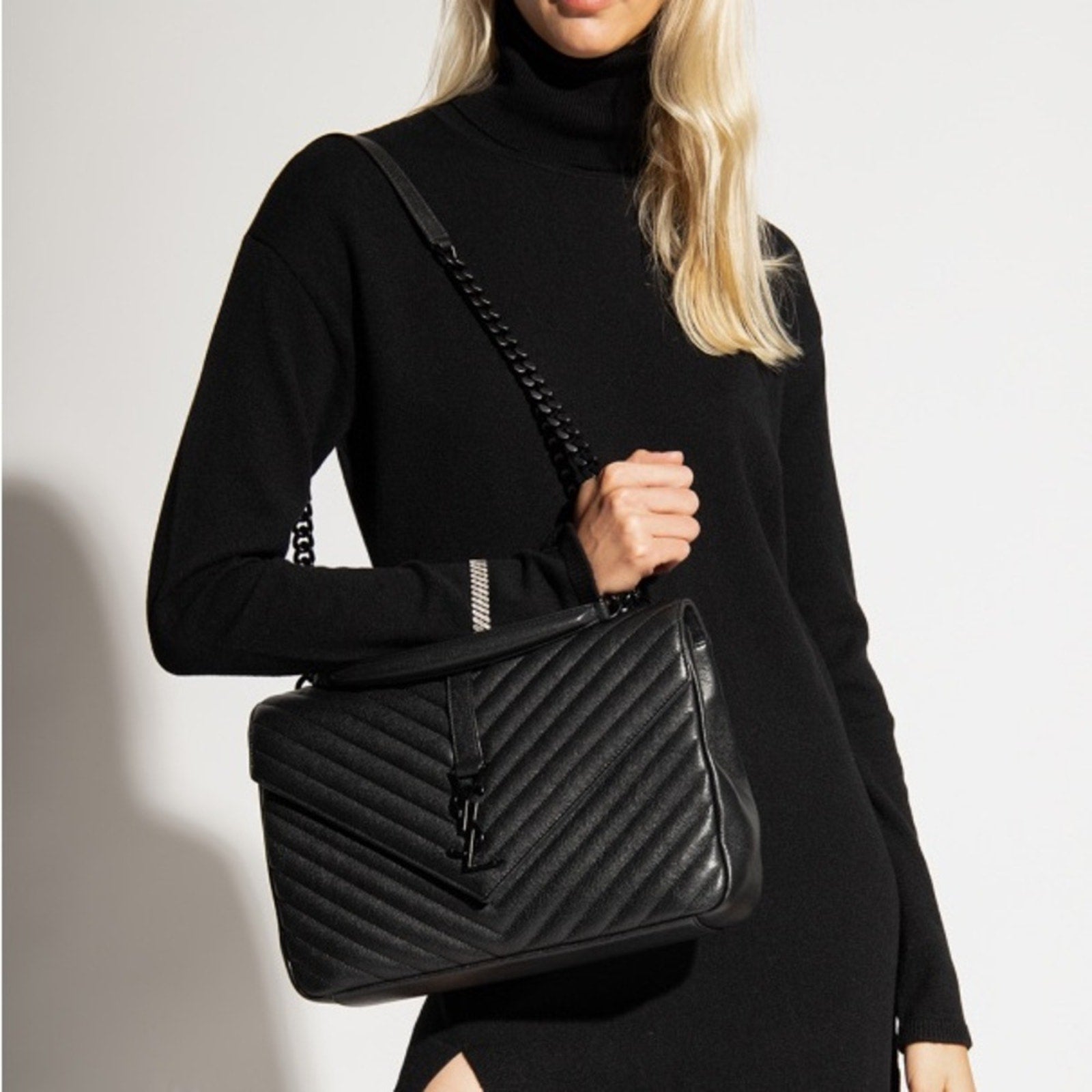 Saint Laurent College Bag large Black Quilted Leather Handbag