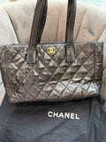 Vintage Chanel Shopper Tote Black Quilted with Gold Accent