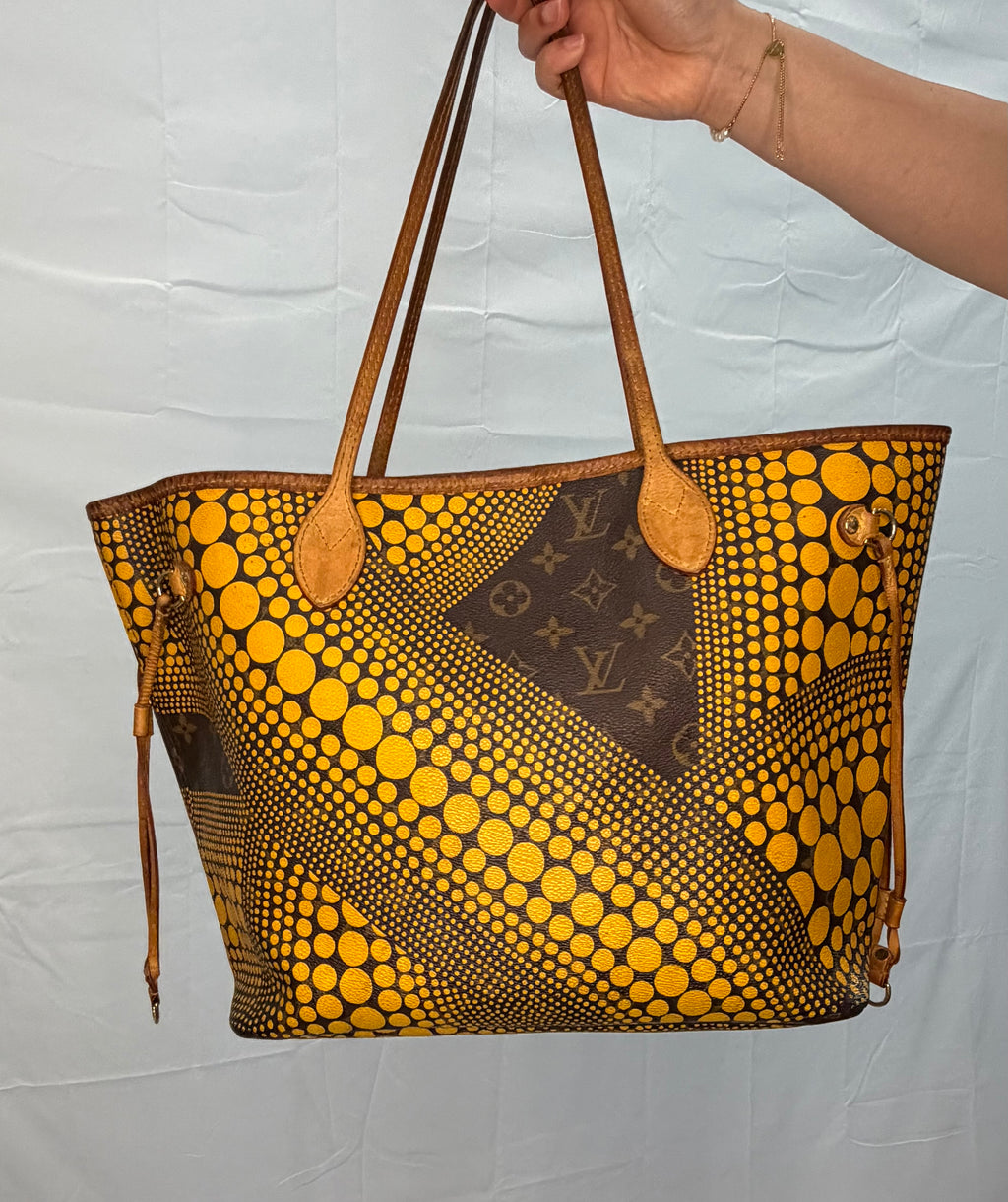 Rare Louis Vuitton Yayoi Kusama Collab Tote Bag Yellow Wave Neverfull MM