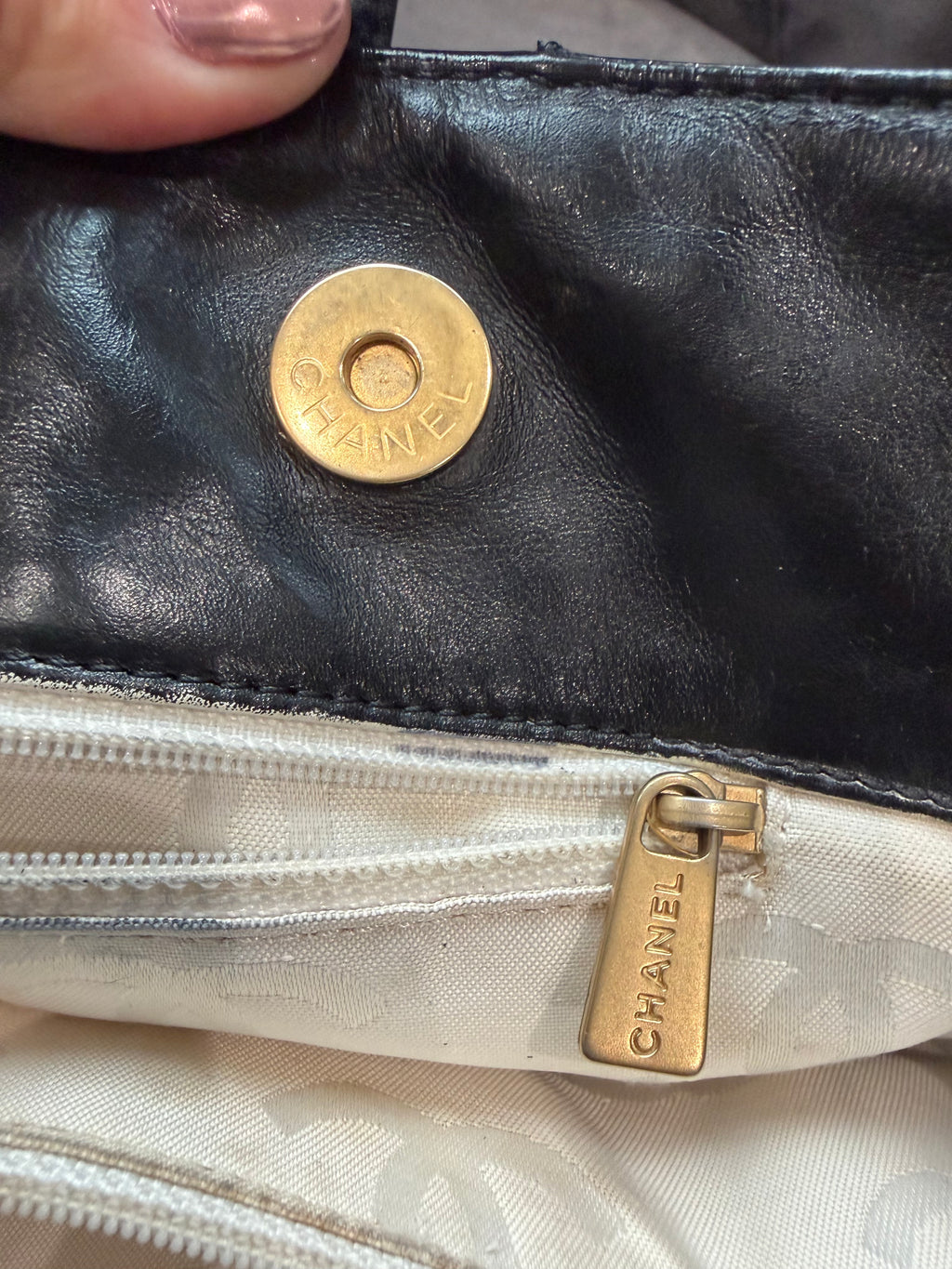 Vintage Chanel Shopper Tote Black Quilted with Gold Accent
