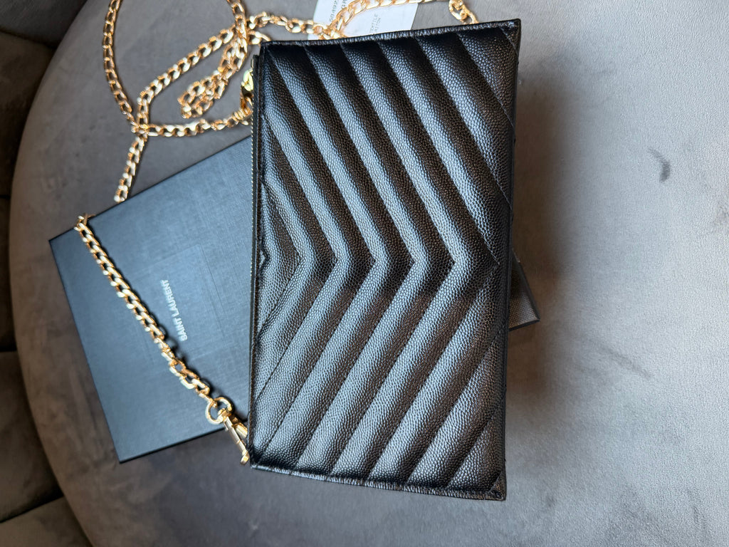 YSL gold monogram quilted monogram clutch / crossbody black bag