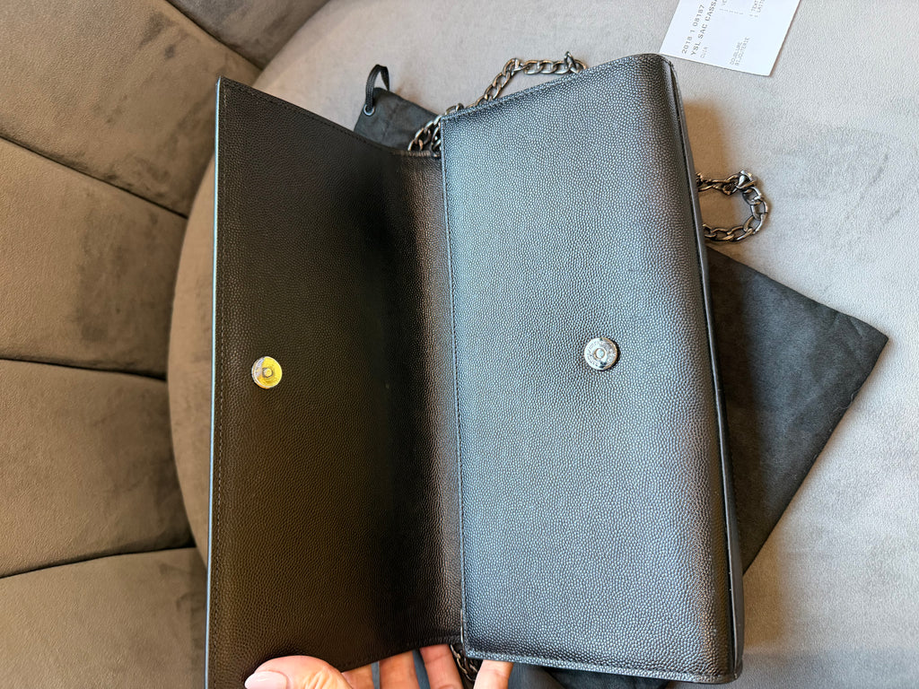 SAINT LAURENT Grain De Poudre Medium Clutch Classic Monogram Kate Satchel Black