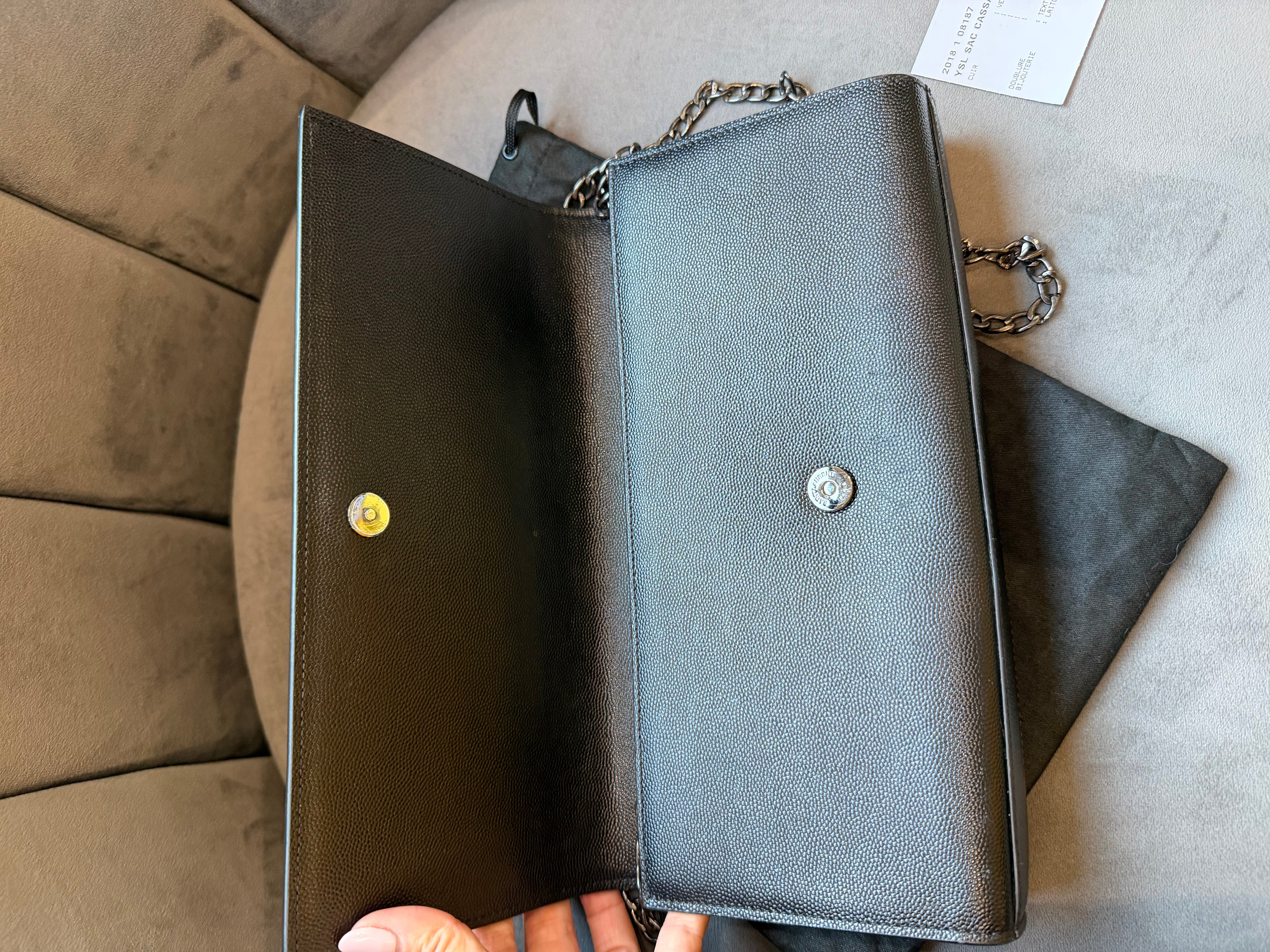 SAINT LAURENT Grain De Poudre Medium Clutch Classic Monogram Kate Satchel Black