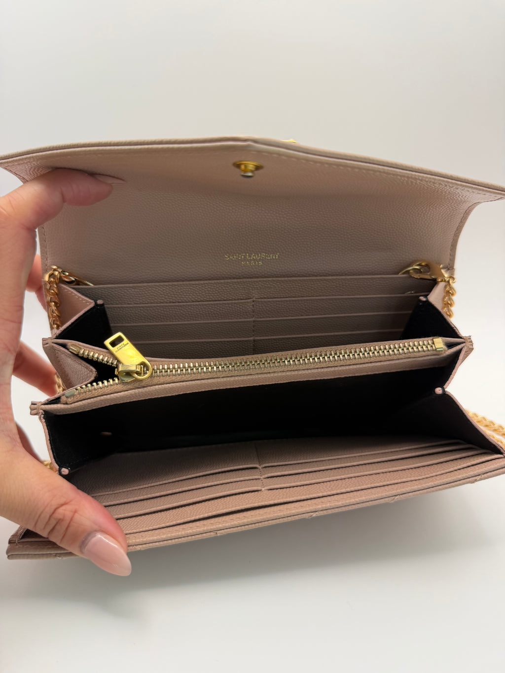 Yves Saint Laurent blush pink Cassandre envelope wallet