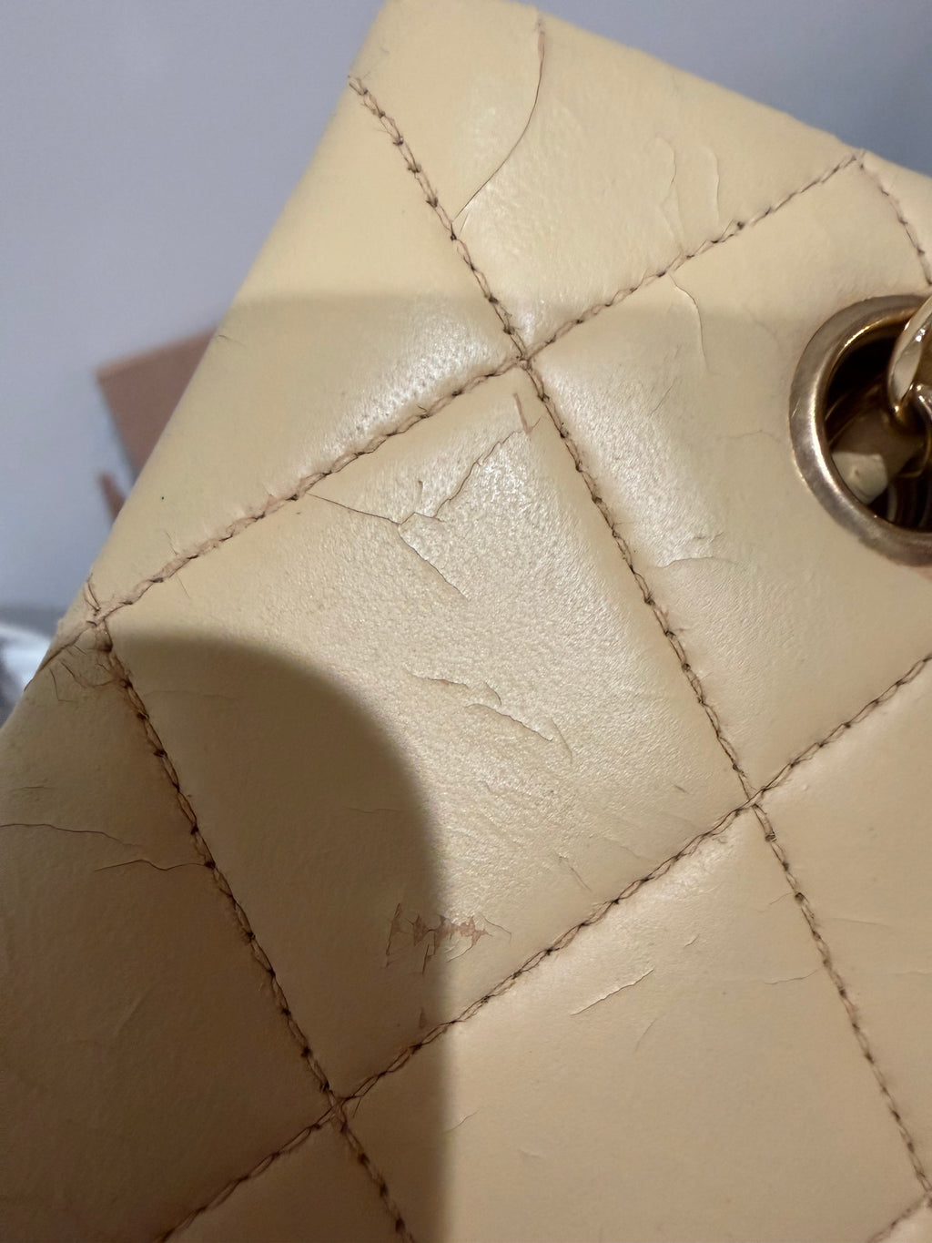 Vintage Chanel Quilted Chain Tote Beige Lambskin 24k gold hardware