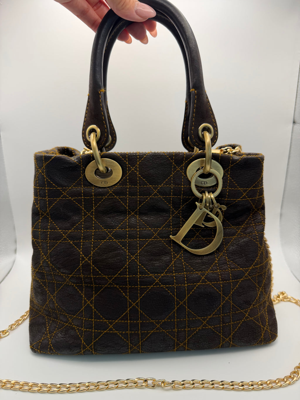 Christian Dior Lady Dior Small Soft Crossbody Bag in Cannage Brown Gold Hardware