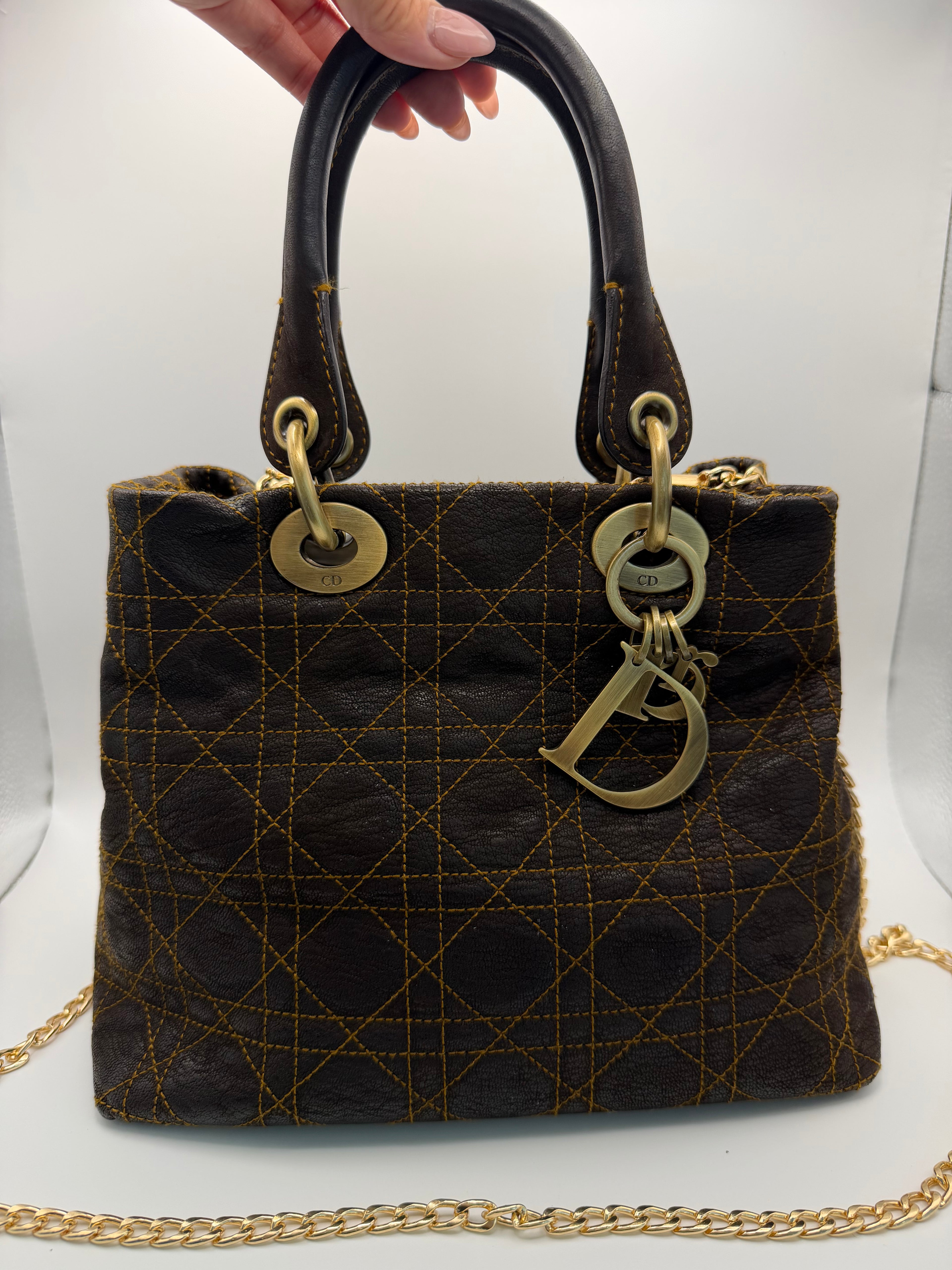Christian Dior Lady Dior Small Soft Crossbody Bag in Cannage Brown Gold Hardware