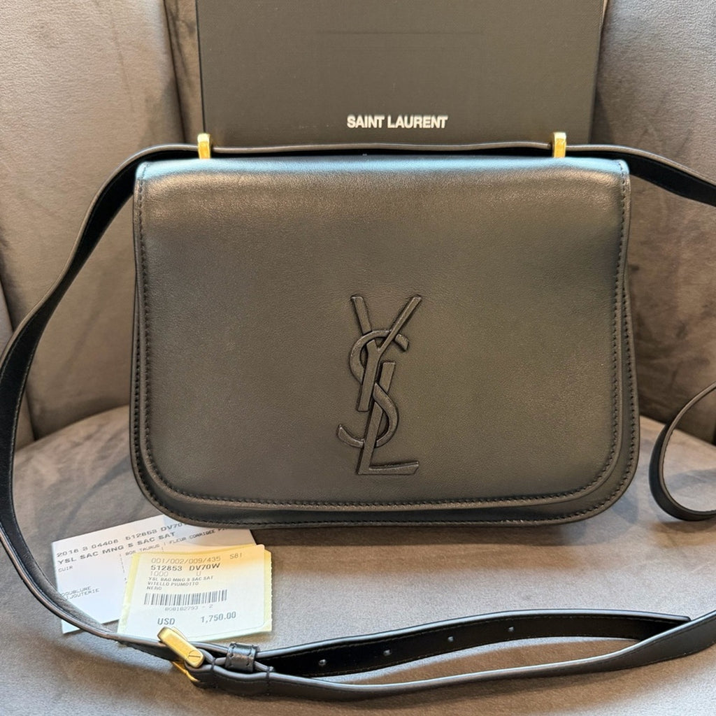 SAINT LAURENT Smooth Calfskin Spontini Saddle Bag Black
