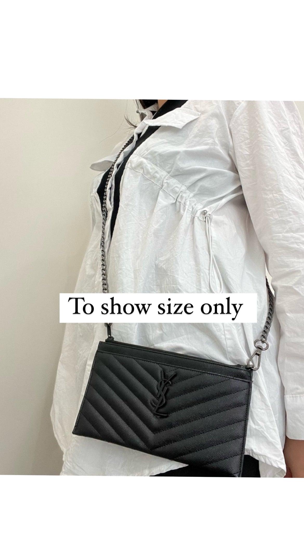 Creme YSL monogram clutch wallet on chain