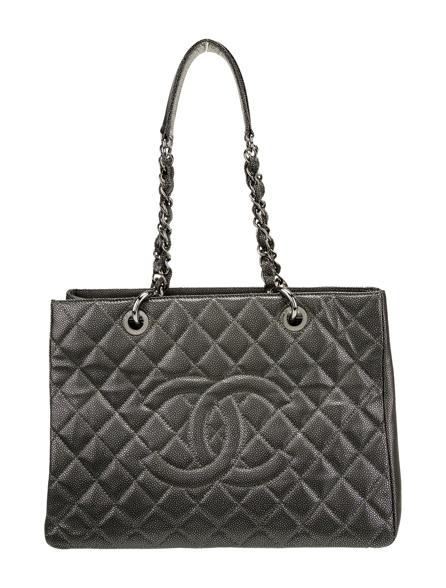 CHANEL Quilted Grand Shopping Tote bag work bag silver black