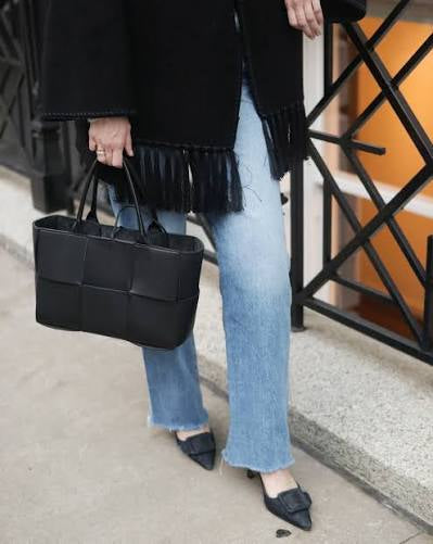 Bottega Arco Intreccio Quilted Leather Tote Black Bag