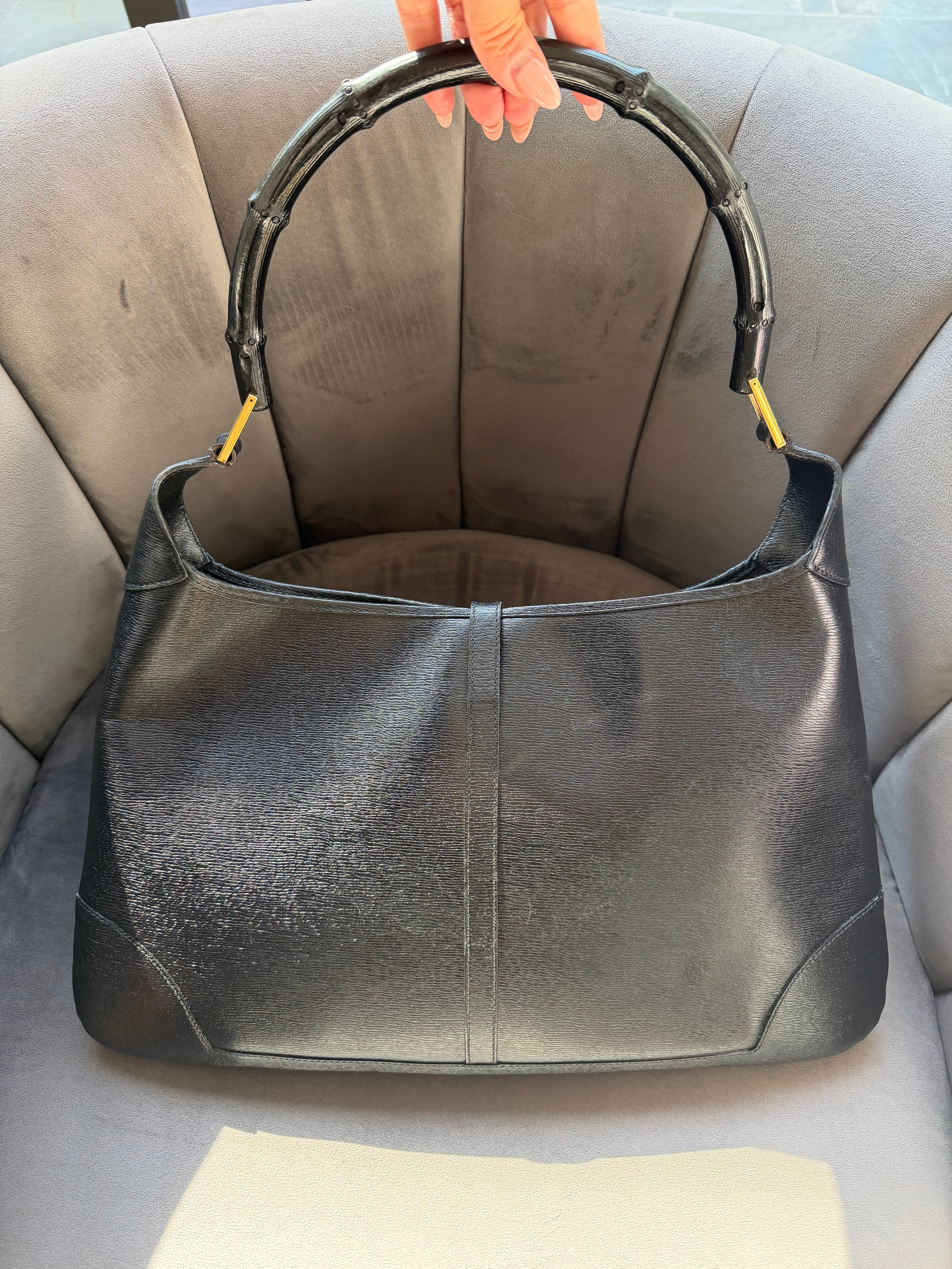 Gucci Jackie Hobo Bag Black Leather Gold Hardware Shoulder Bag