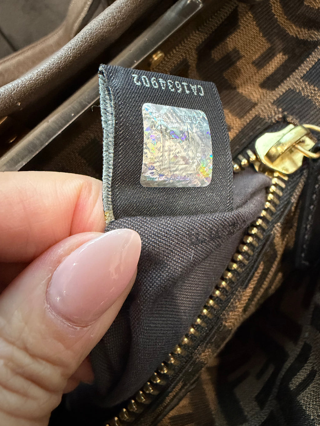 Fendi Peekaboo Shoulder Bag Medium Gray Leather FF Zucca Interior Gold Hardware