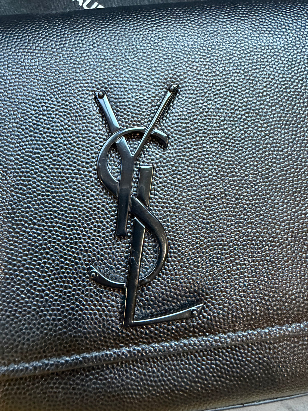 SAINT LAURENT Grain De Poudre Medium Clutch Classic Monogram Kate Satchel Black