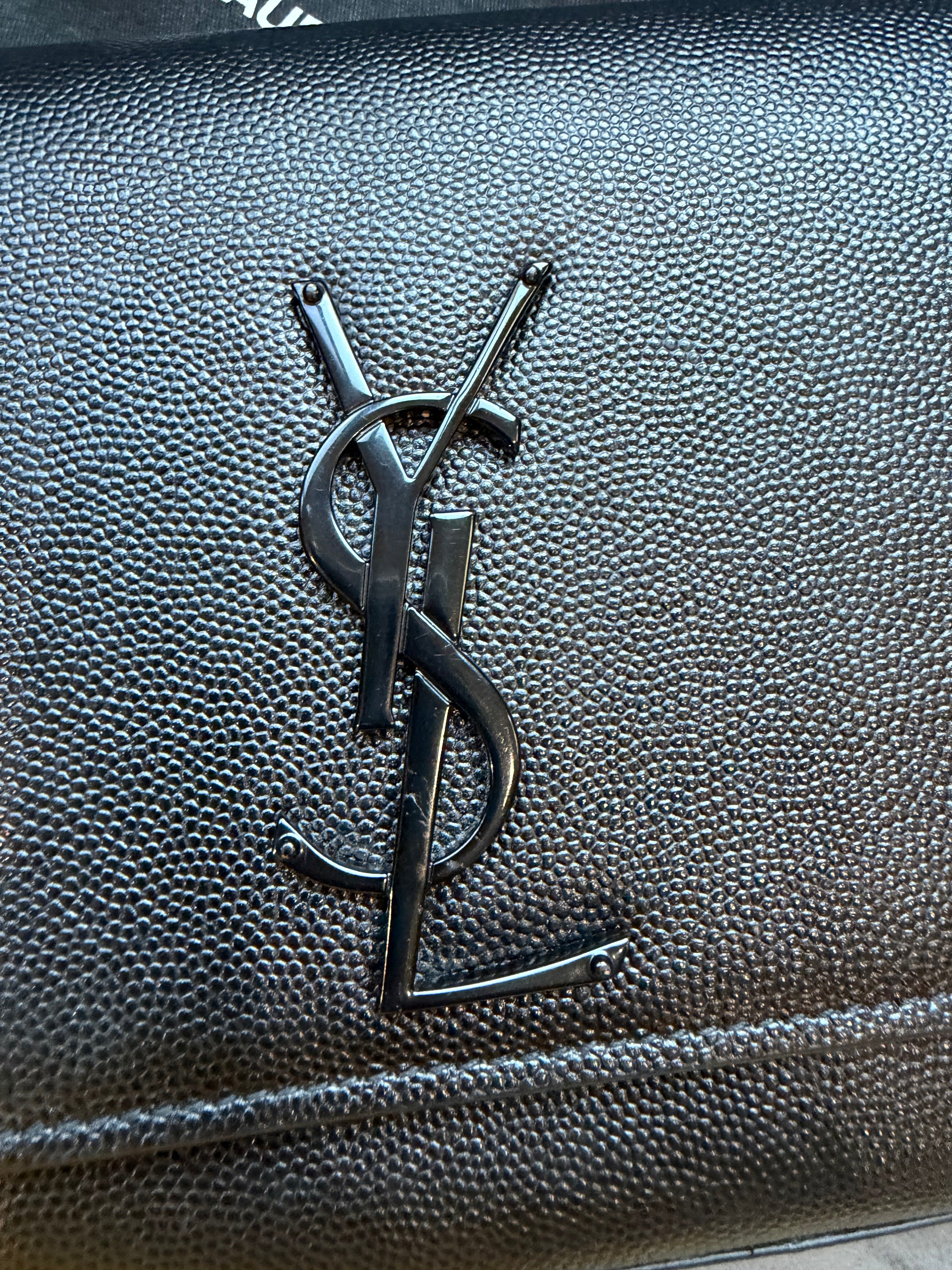 SAINT LAURENT Grain De Poudre Medium Clutch Classic Monogram Kate Satchel Black