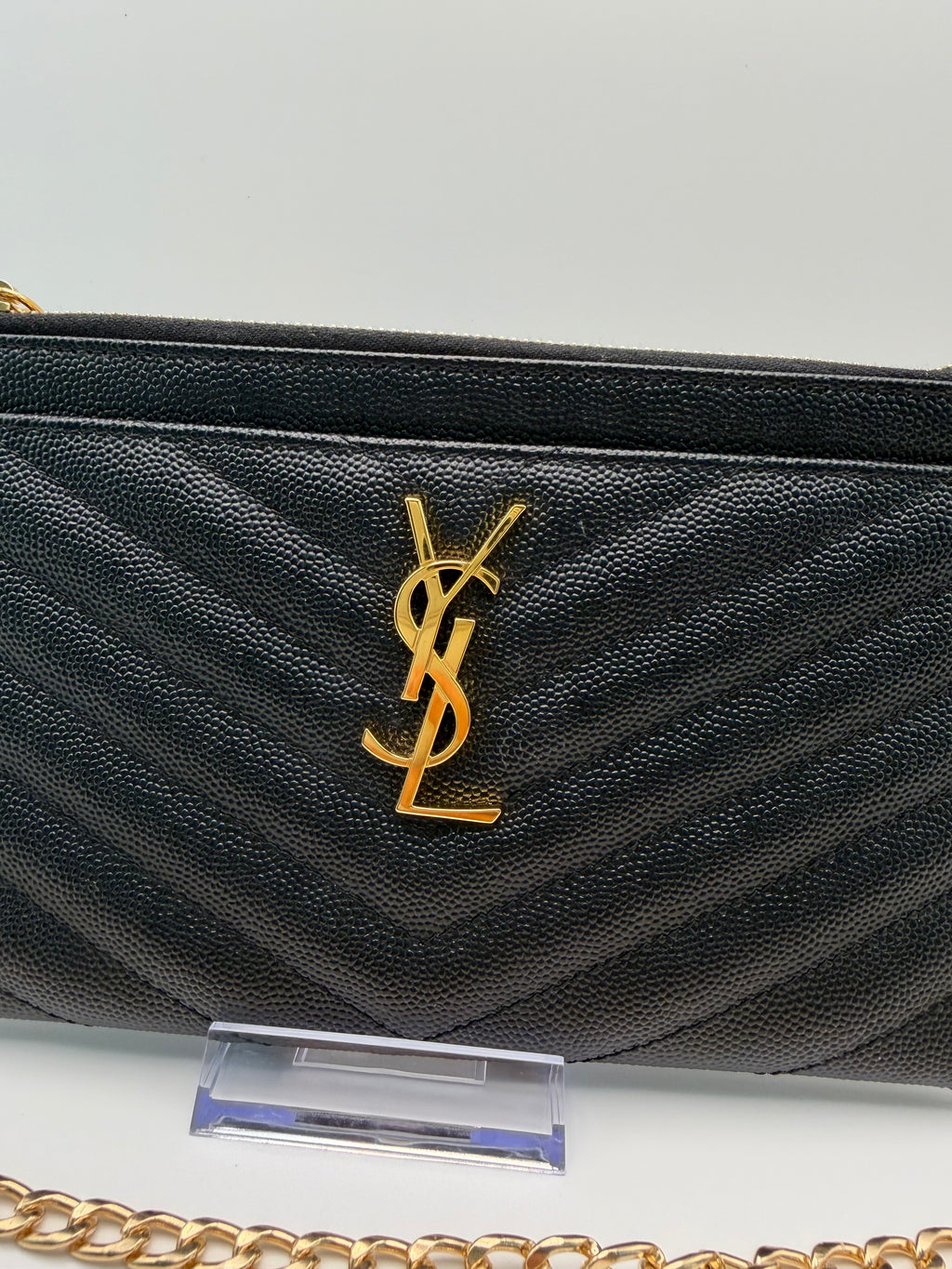 YSL gold monogram quilted monogram clutch / crossbody black bag