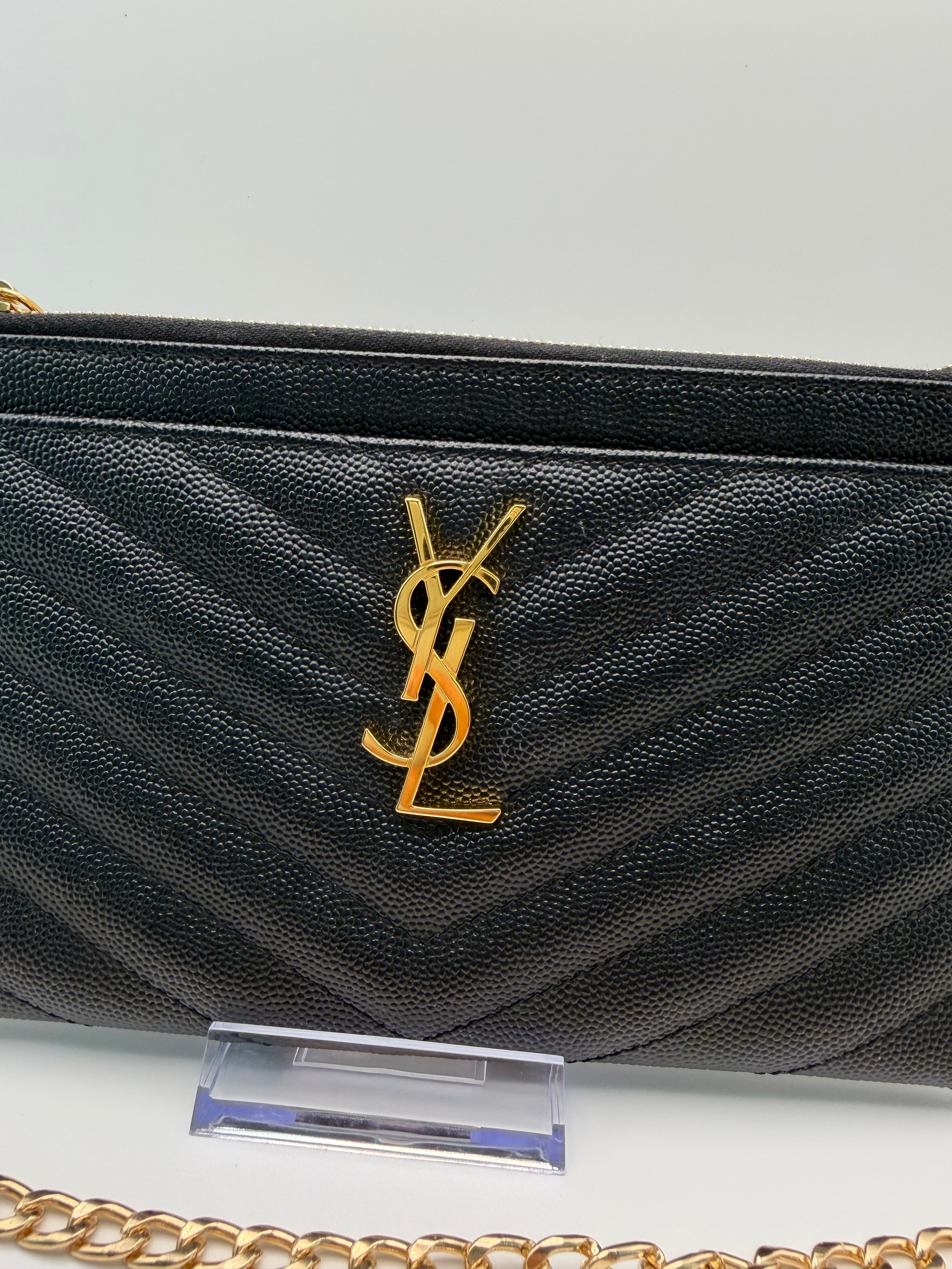 YSL gold monogram quilted monogram clutch / crossbody black bag