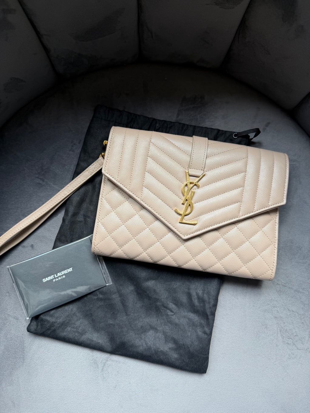 Saint Laurent Mixed Matelasse Monogram Quilted Wristlet