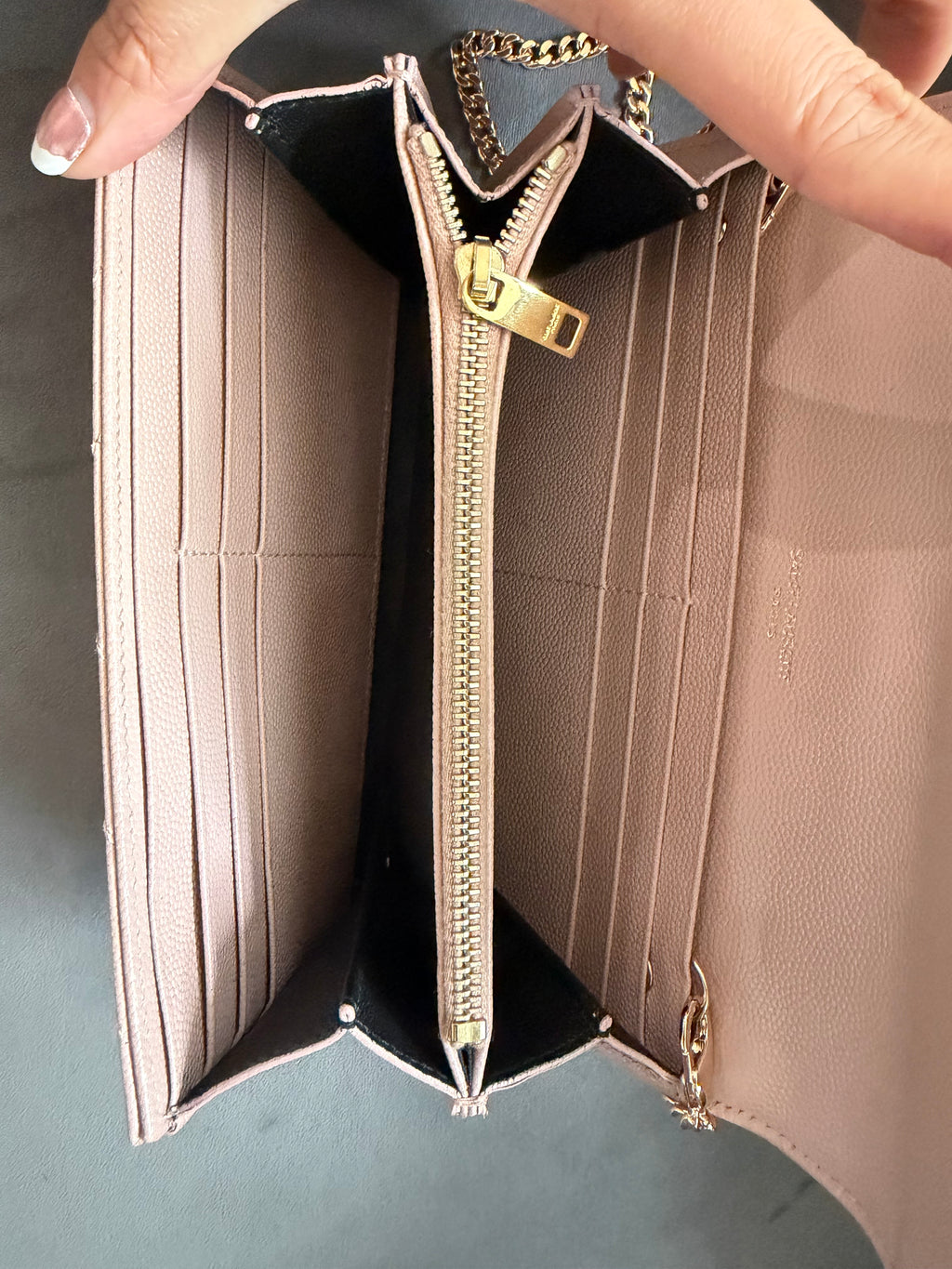 Yves Saint Laurent blush pink Cassandre envelope wallet