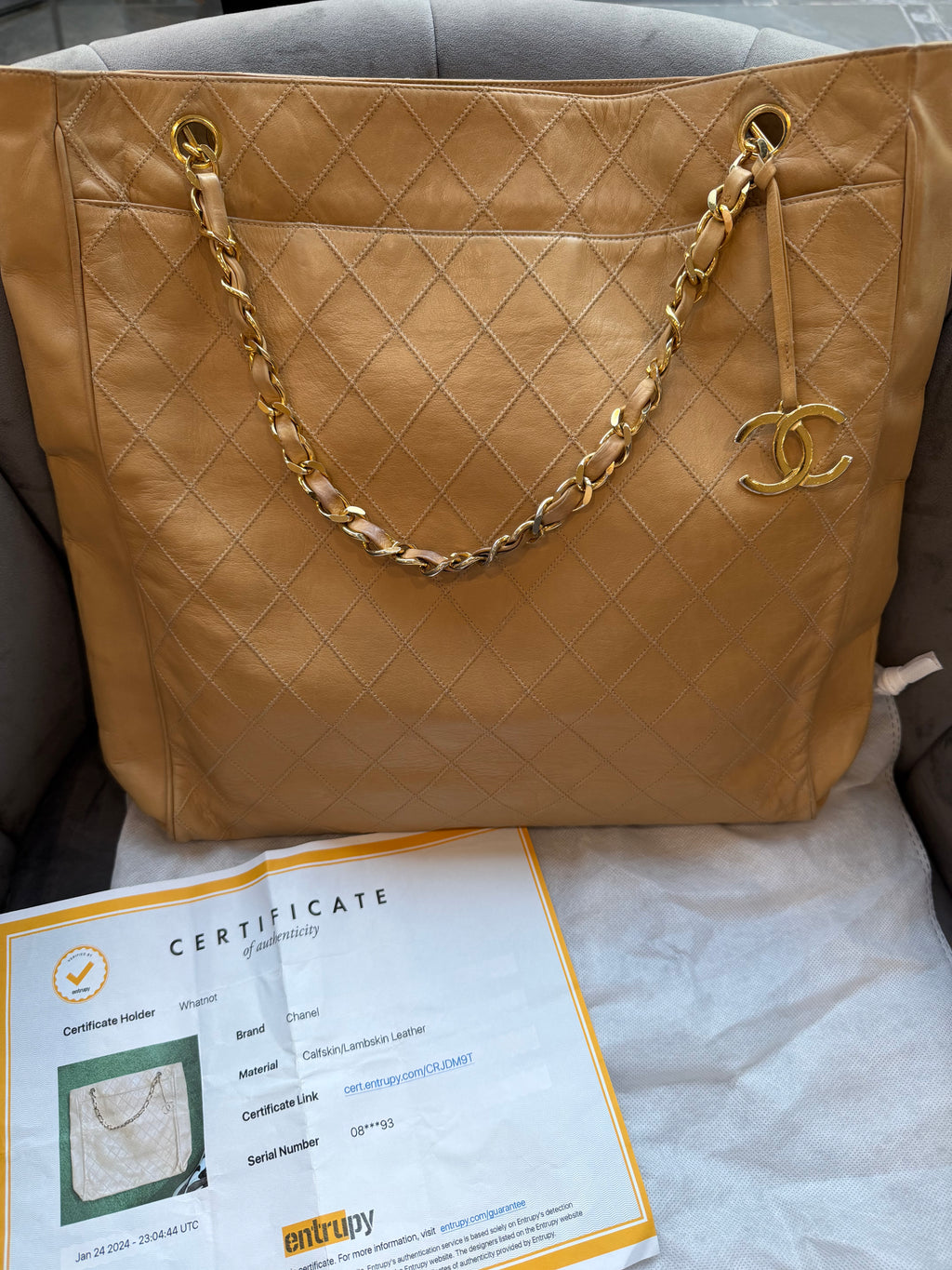 Vintage Chanel Quilted Shopping Tote Bag