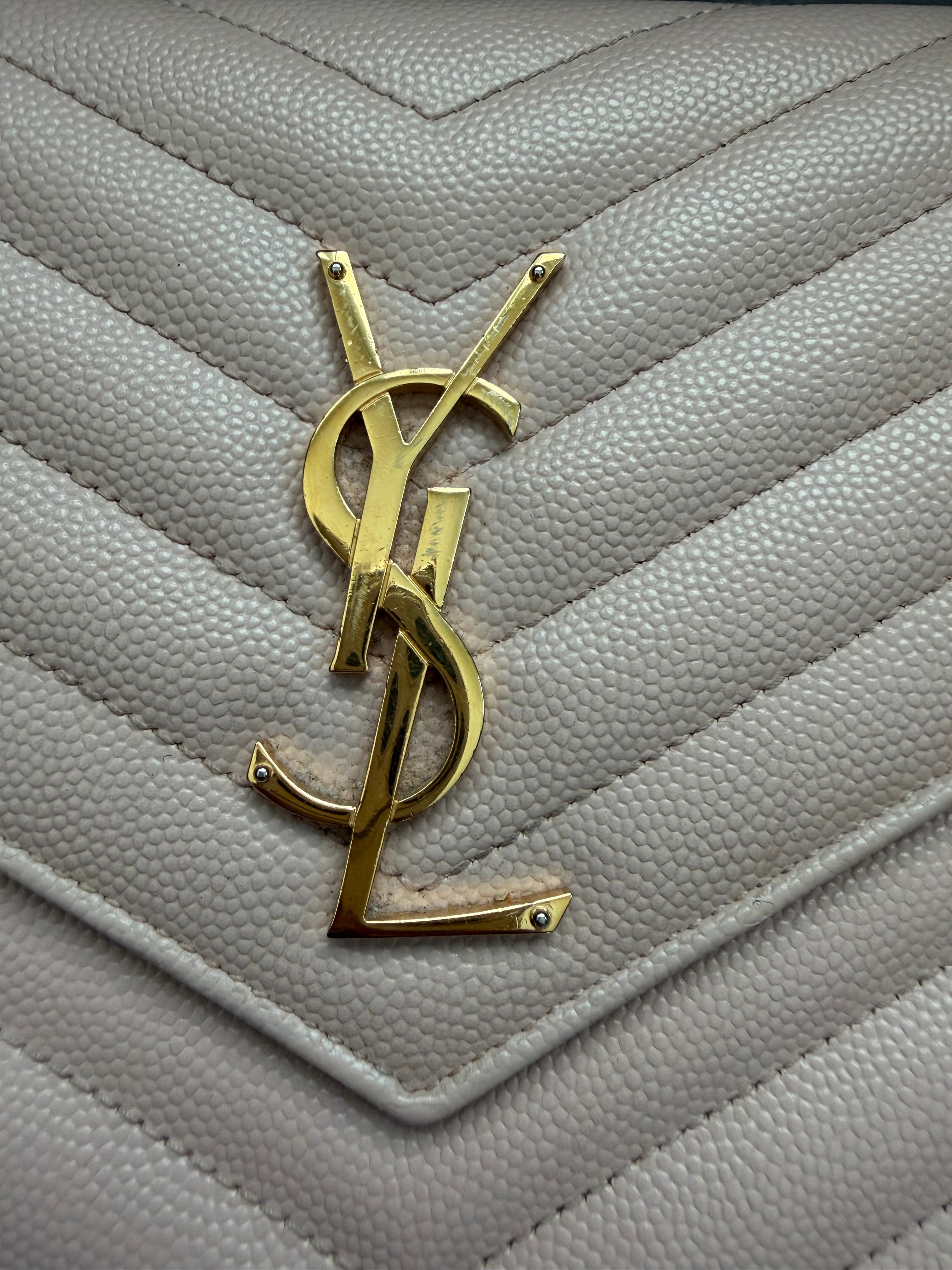 Yves Saint Laurent Cassandre Monogram Bag Blush Pink with Gold wallet on chain