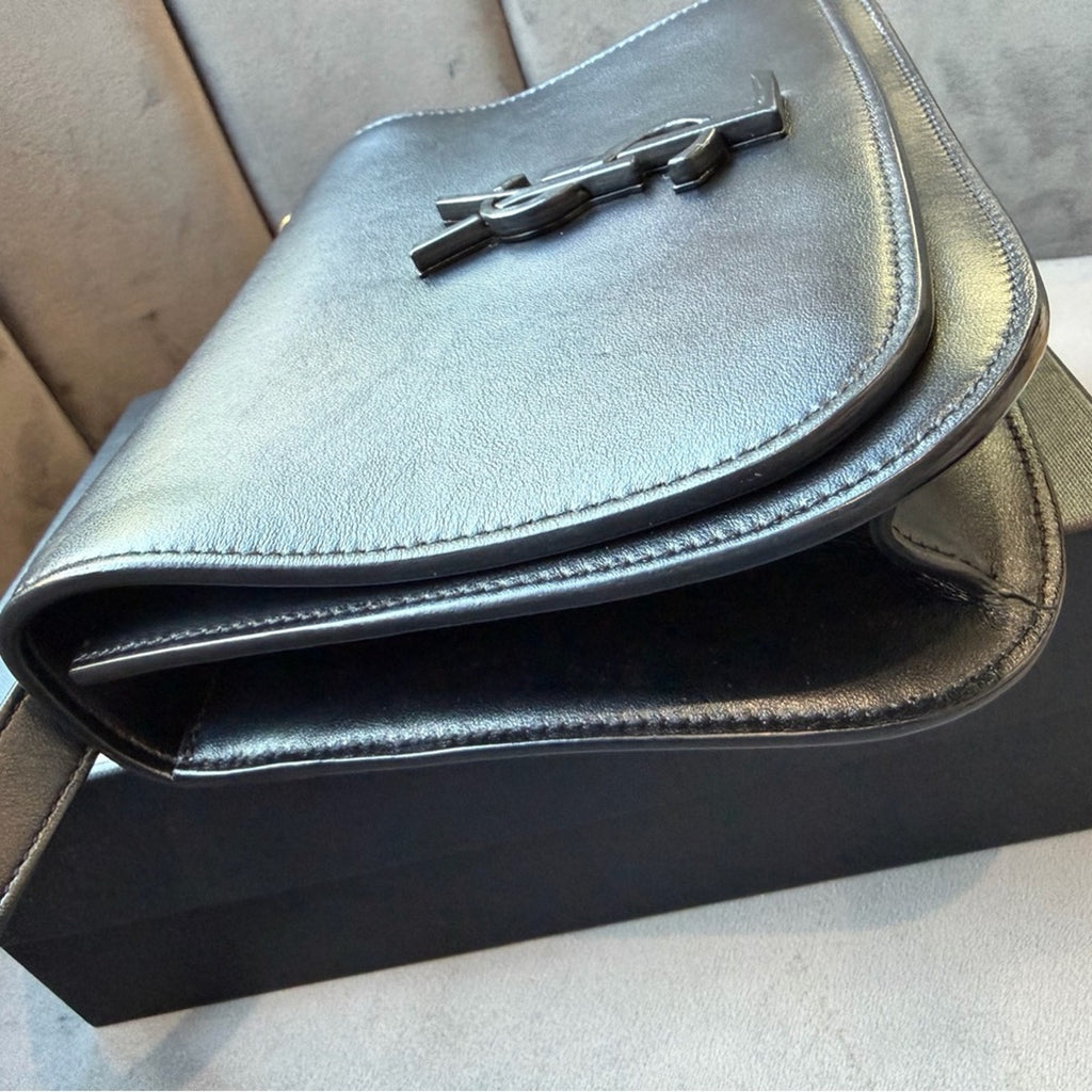 SAINT LAURENT Smooth Calfskin Spontini Saddle Bag Black