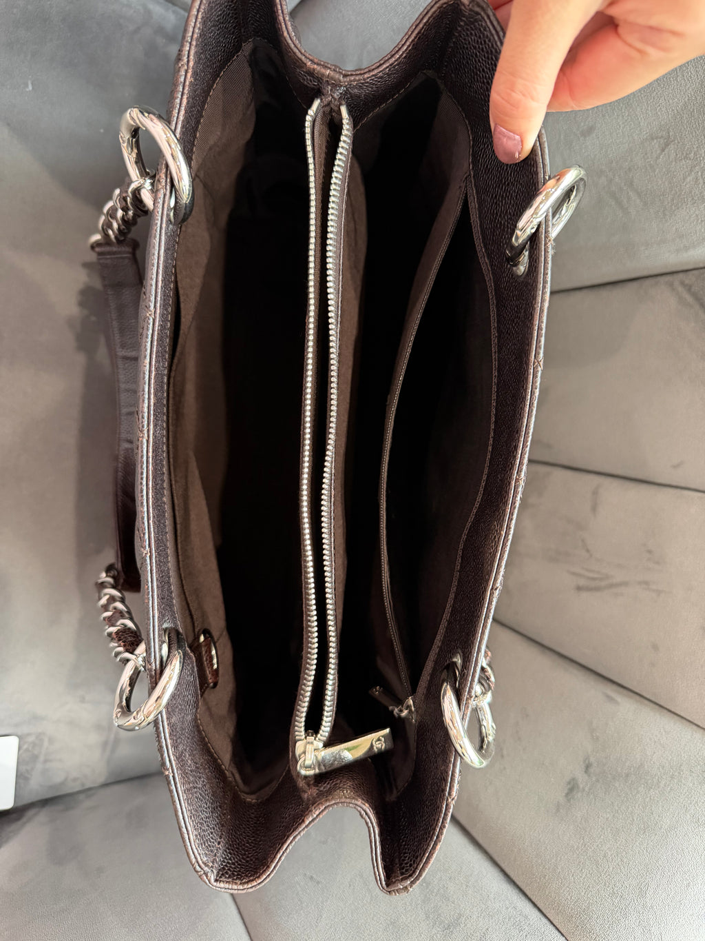 CHANEL Caviar Grand Shopping Tote Bag GST Dark Brown