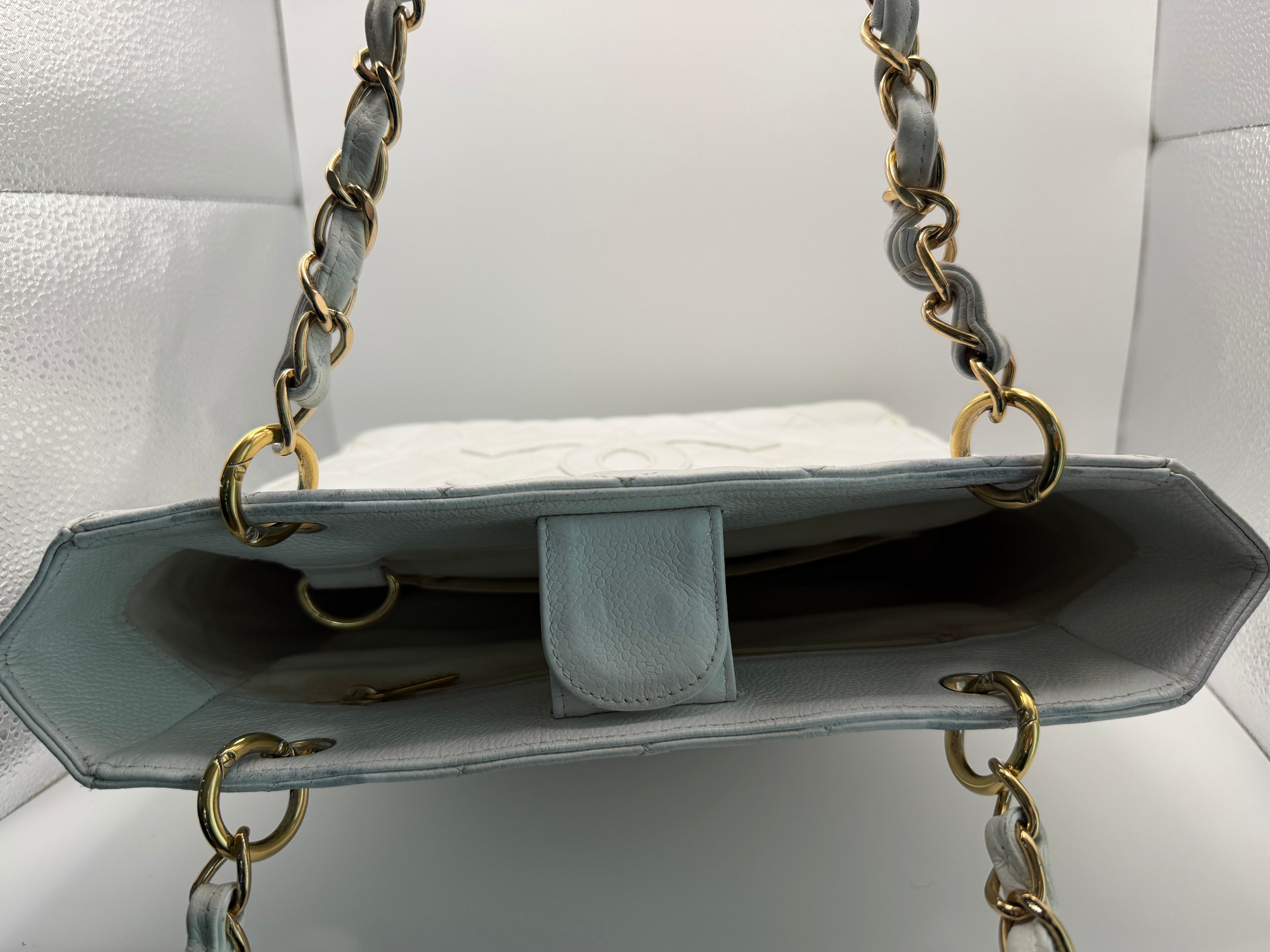 CHANEL Vintage Ivory Caviar Quilted Petite Shopping Tote PST