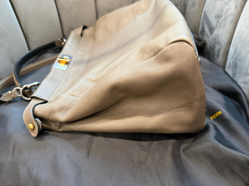 Fendi Peekaboo Shoulder Bag Medium Gray Leather FF Zucca Interior Gold Hardware