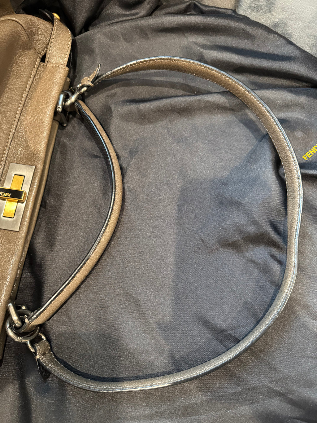Fendi Peekaboo Shoulder Bag Medium Gray Leather FF Zucca Interior Gold Hardware