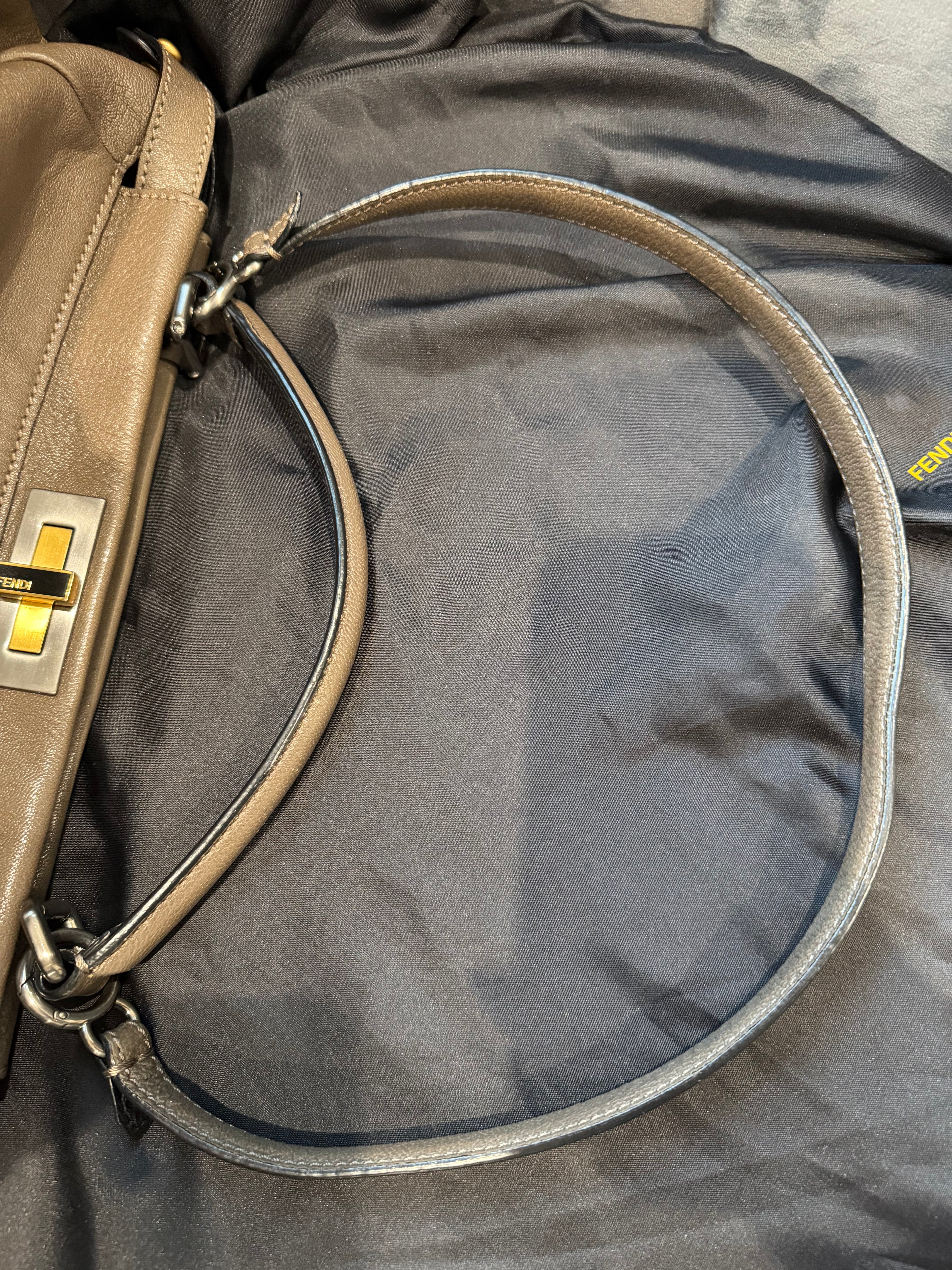 Fendi Peekaboo Shoulder Bag Medium Gray Leather FF Zucca Interior Gold Hardware