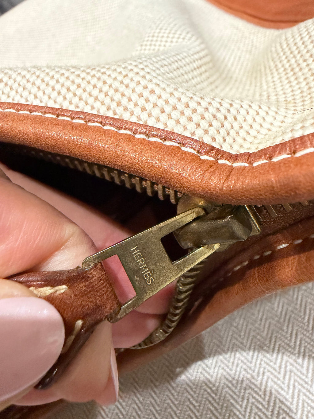 Hermes Trim Bag 31 Canvas Leather Shoulder Bag Brown