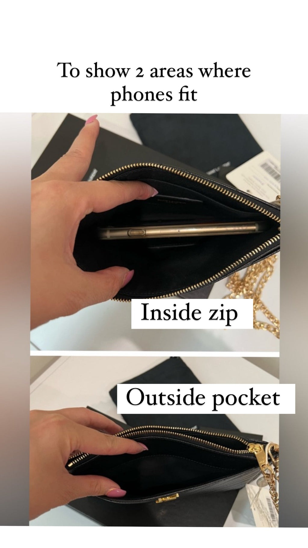 Black YSL monogram clutch wallet on chain