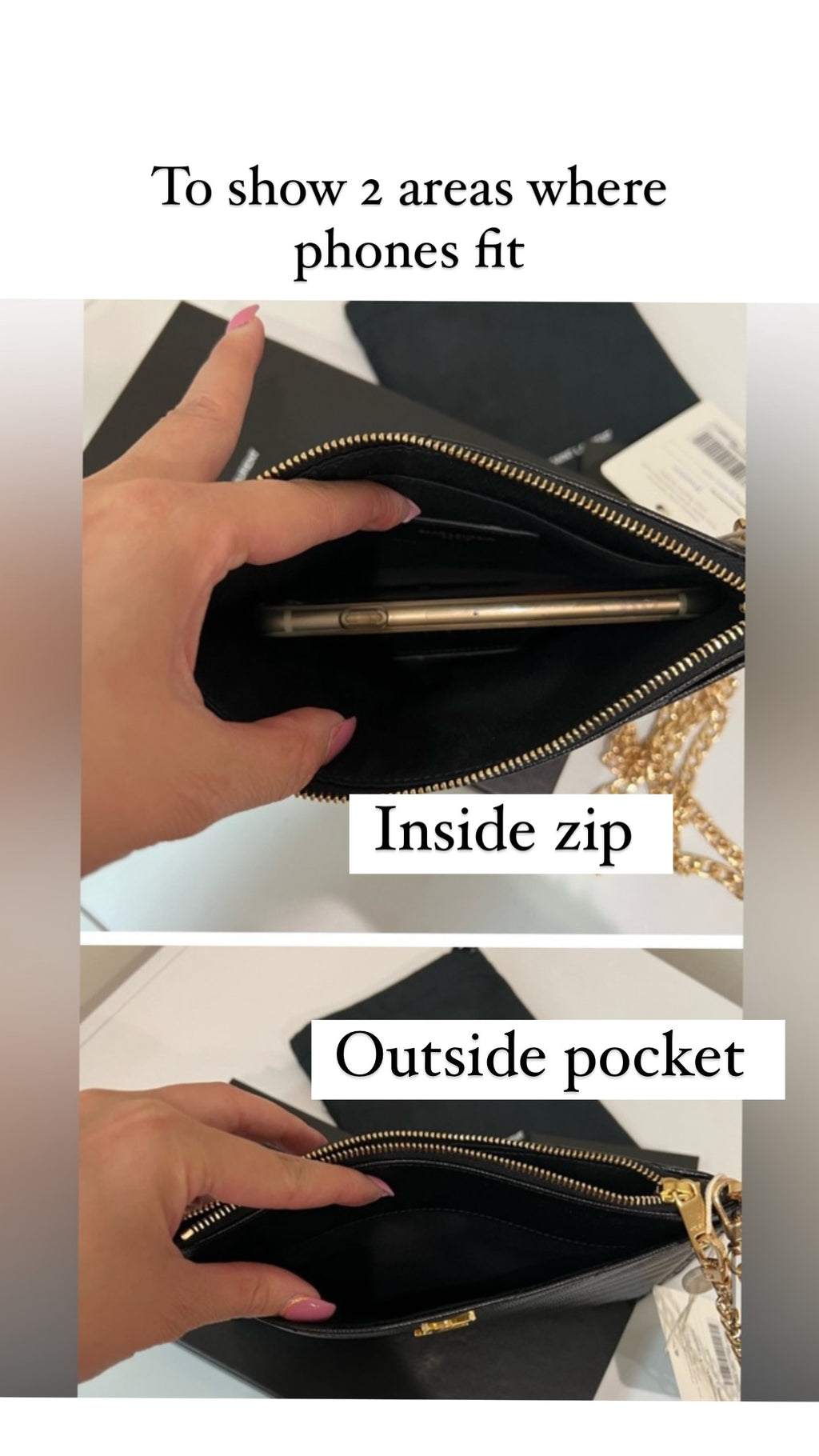 Black YSL monogram clutch wallet on chain
