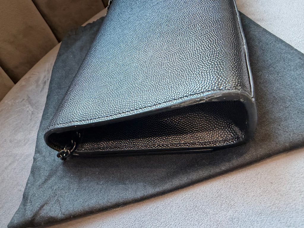SAINT LAURENT Grain De Poudre Medium Clutch Classic Monogram Kate Satchel Black